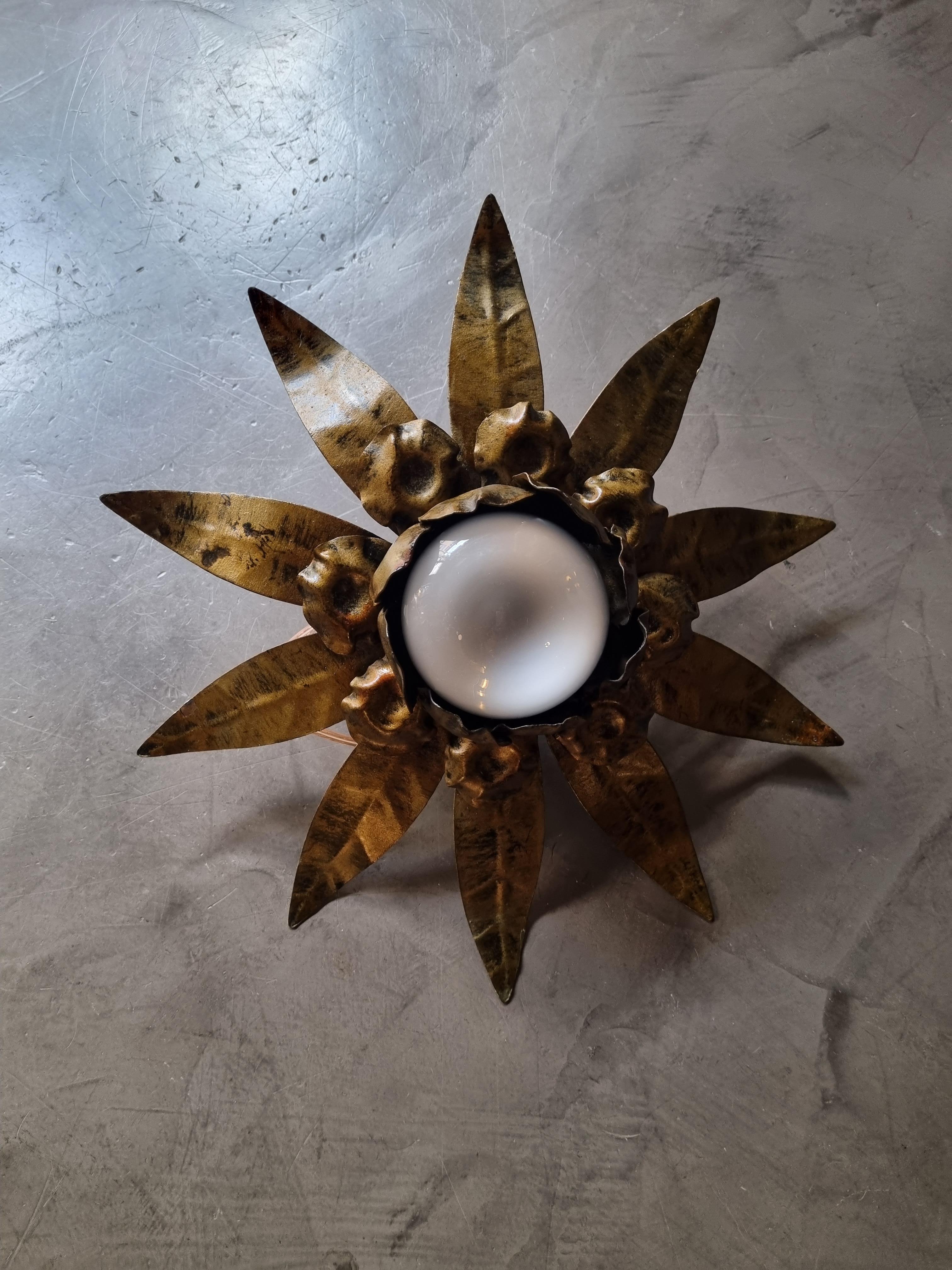 Sunburst Flower Light Fixture in Gilt Bronze Patinated Metal 8