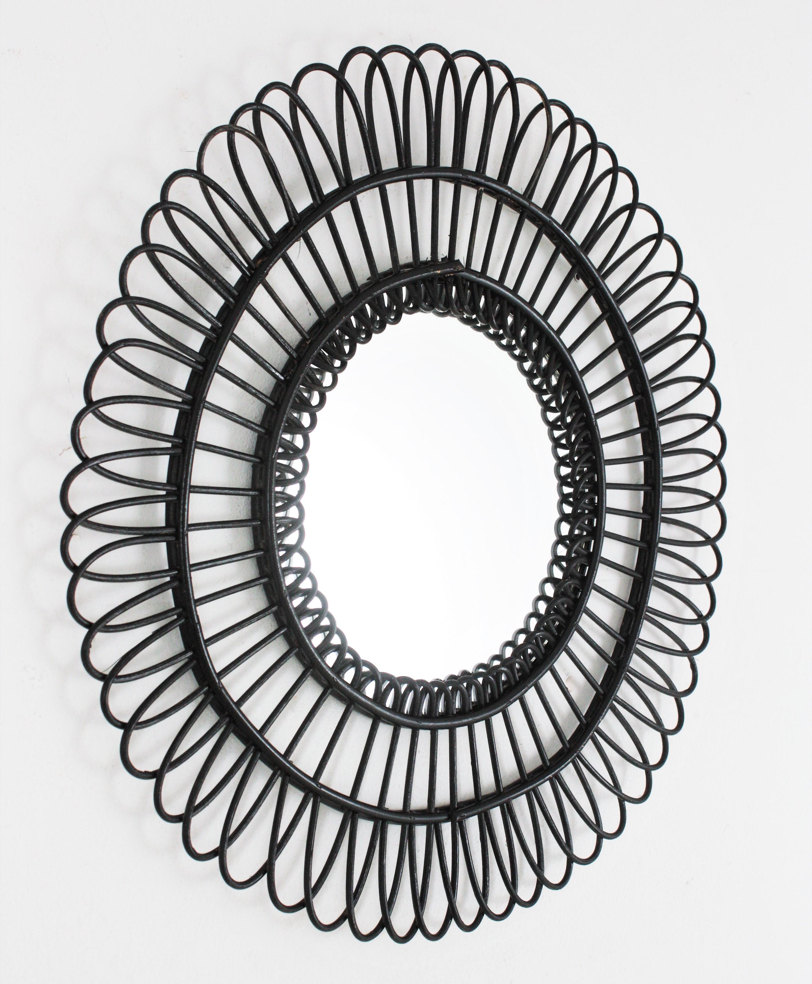black rattan wall mirror