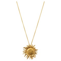 Flower Sunflower  Pendant Necklace by Janet Mavec in 18kt gold/brass