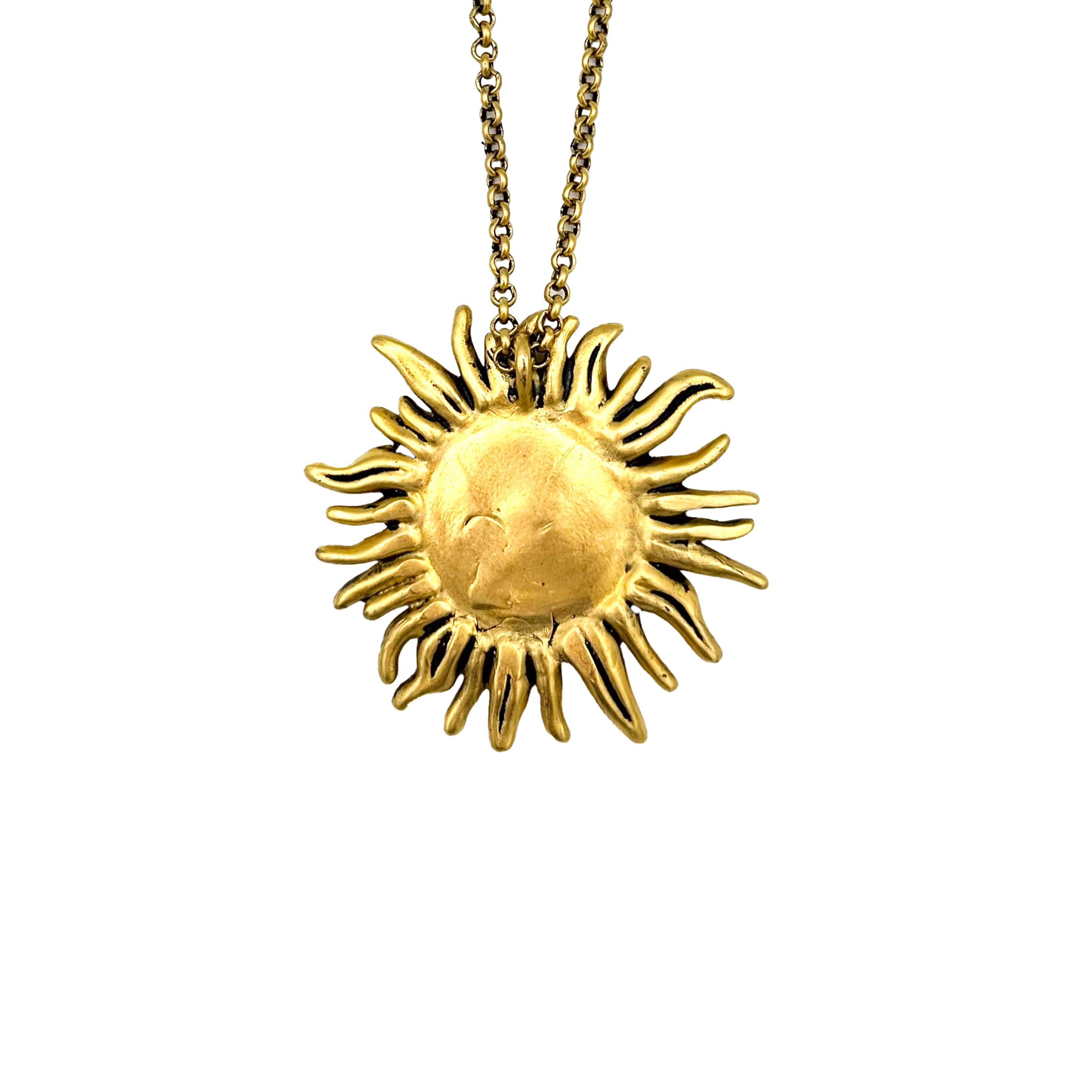 Contemporary Flower Sunflower  Pendant Necklace by Janet Mavec in 18kt gold/brass For Sale