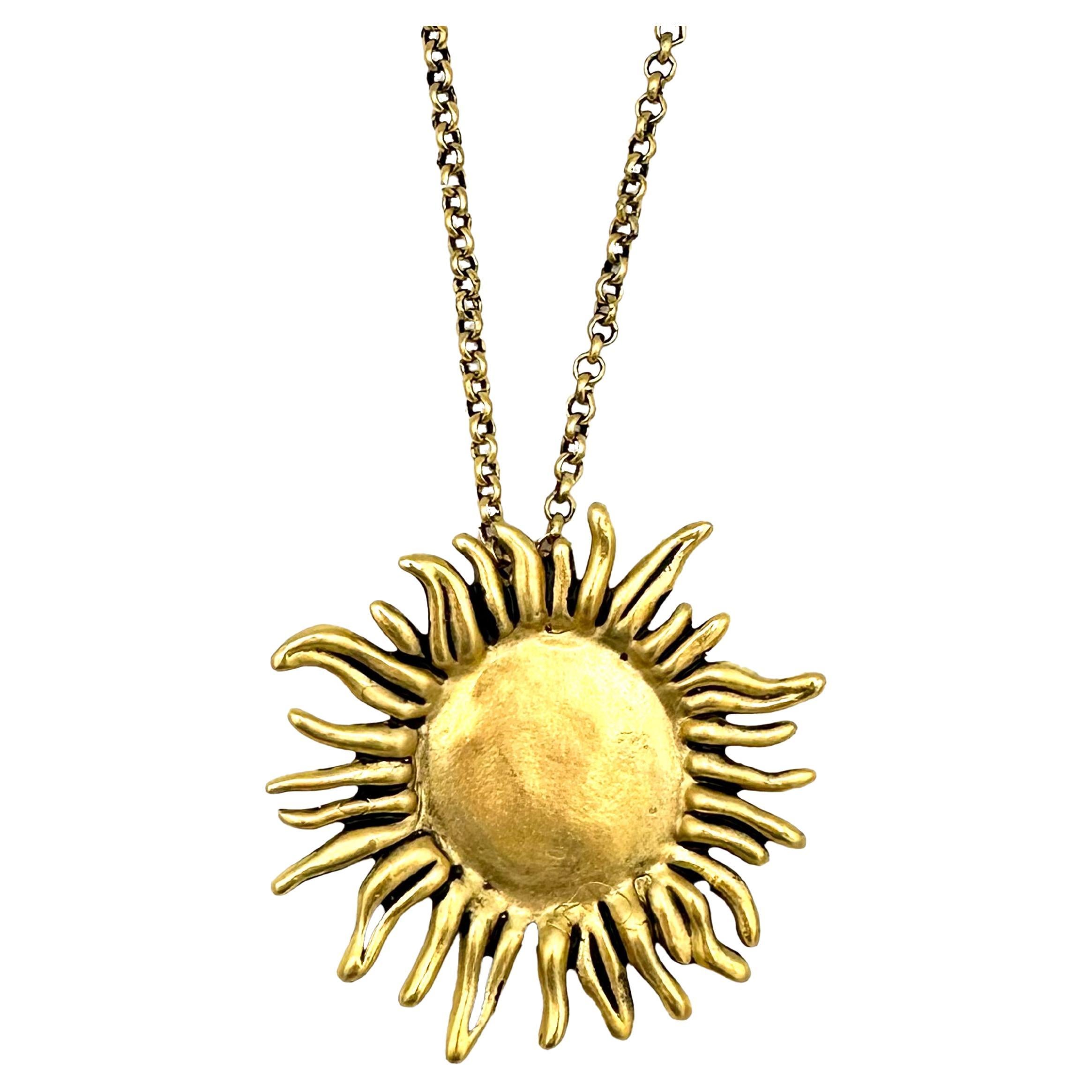 Flower Sunflower  Pendant Necklace by Janet Mavec in 18kt gold/brass For Sale