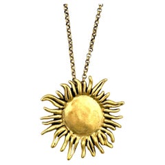 Flower Sunflower  Pendant Necklace by Janet Mavec in 18kt gold/brass