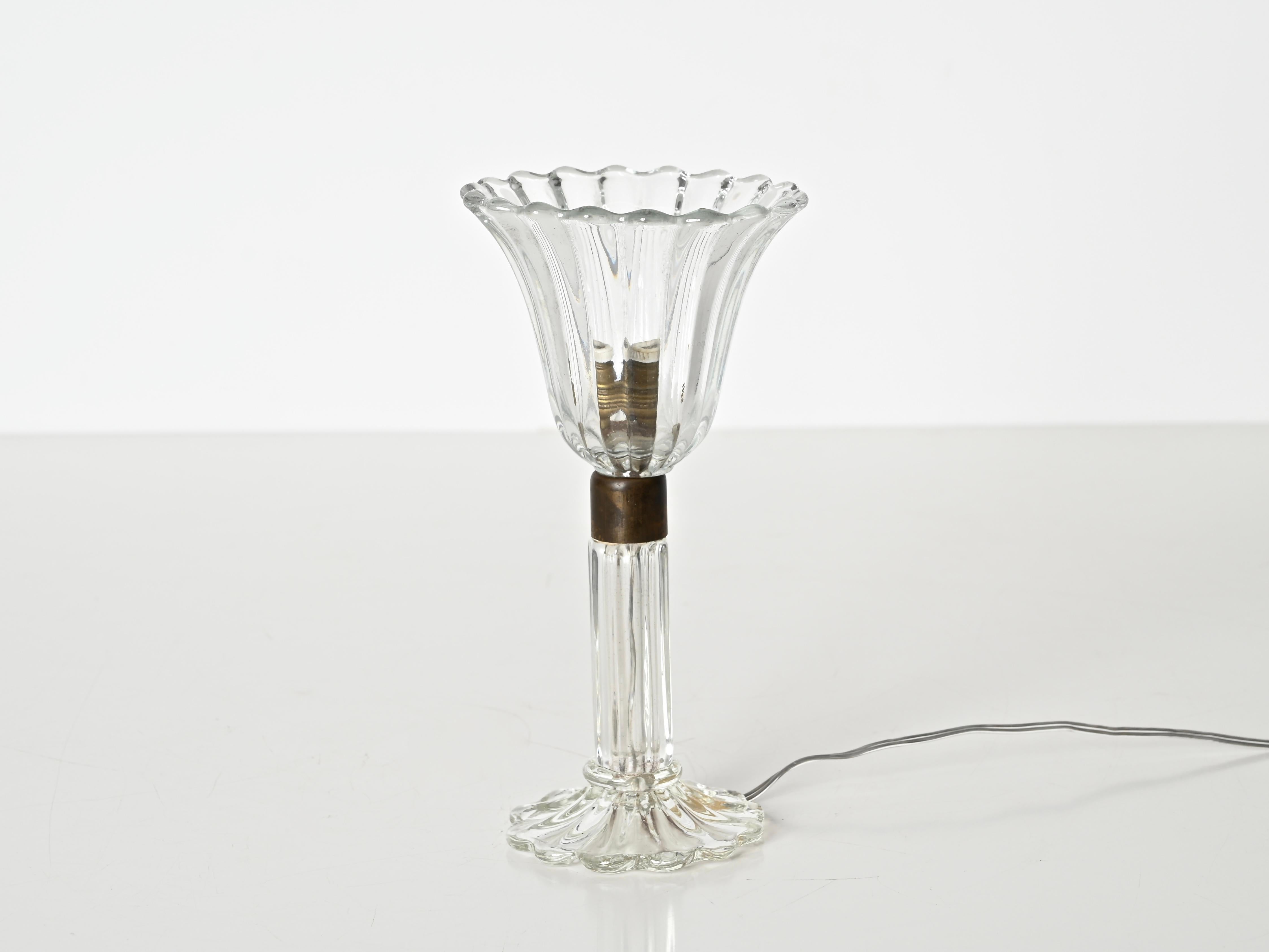 Flower Table Lamp in Murano Glass and Brass, Signed Barovier & Toso, Italy 1940s 3