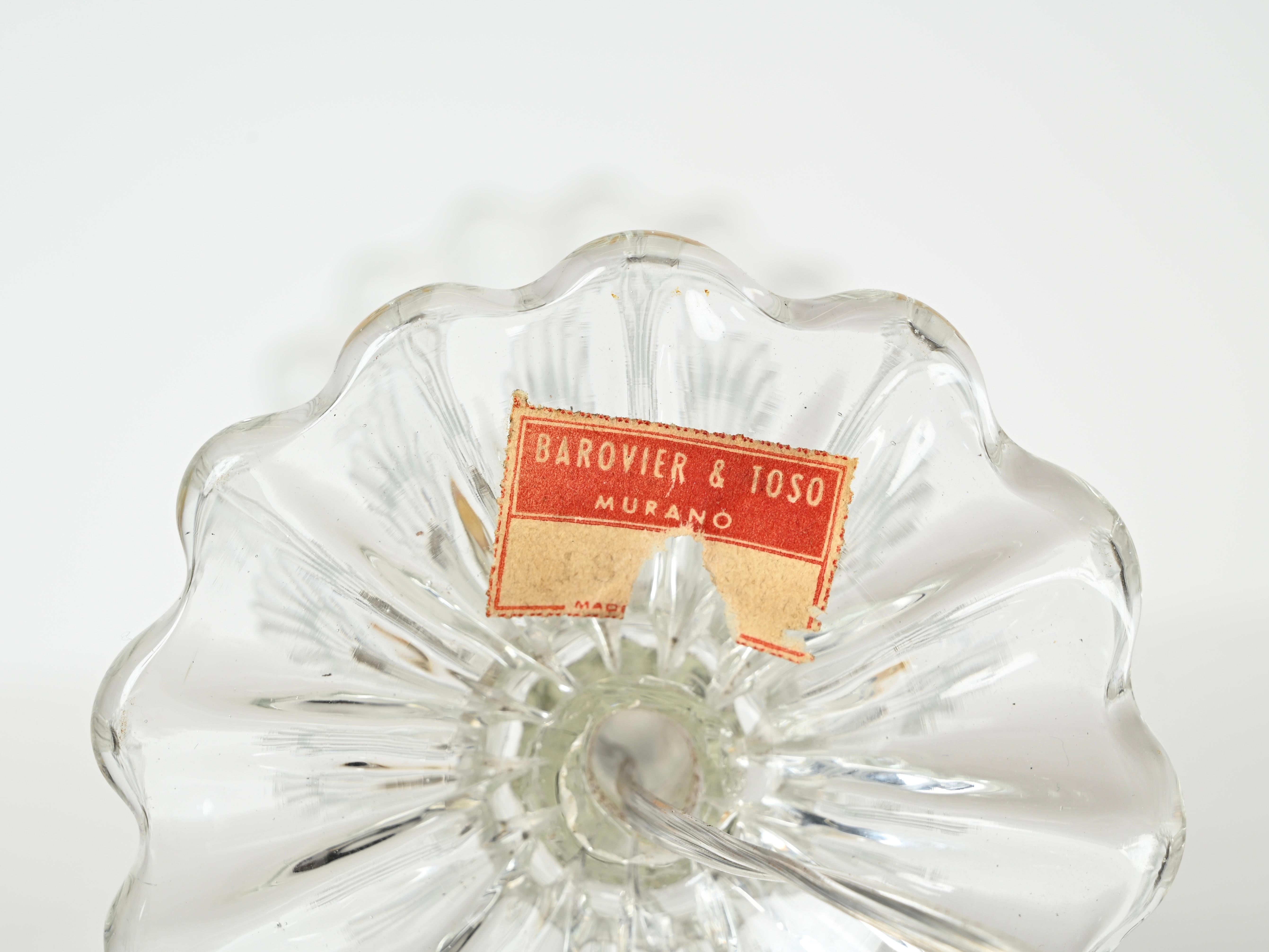 Flower Table Lamp in Murano Glass and Brass, Signed Barovier & Toso, Italy 1940s 4
