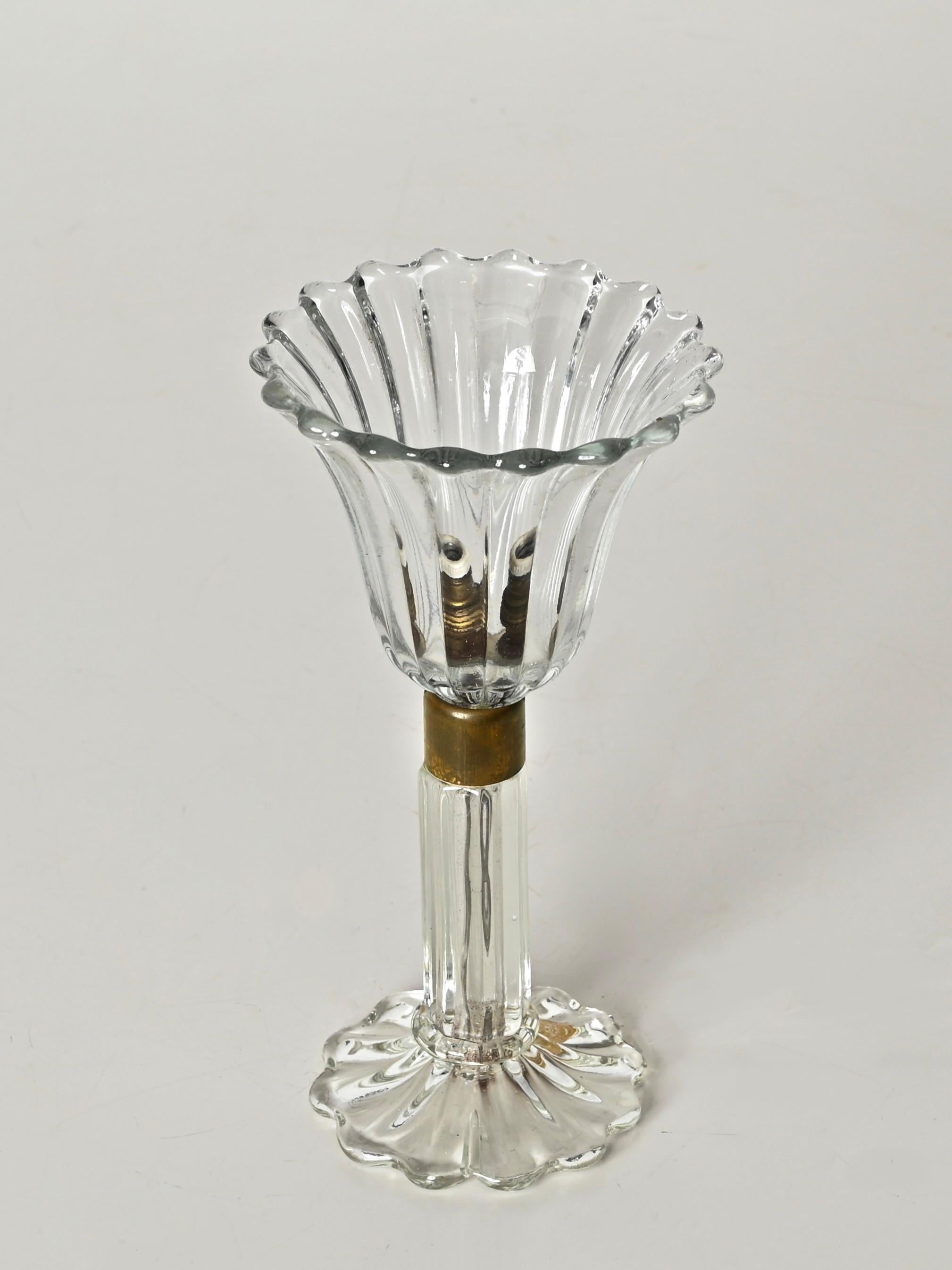Flower Table Lamp in Murano Glass and Brass, Signed Barovier & Toso, Italy 1940s 5