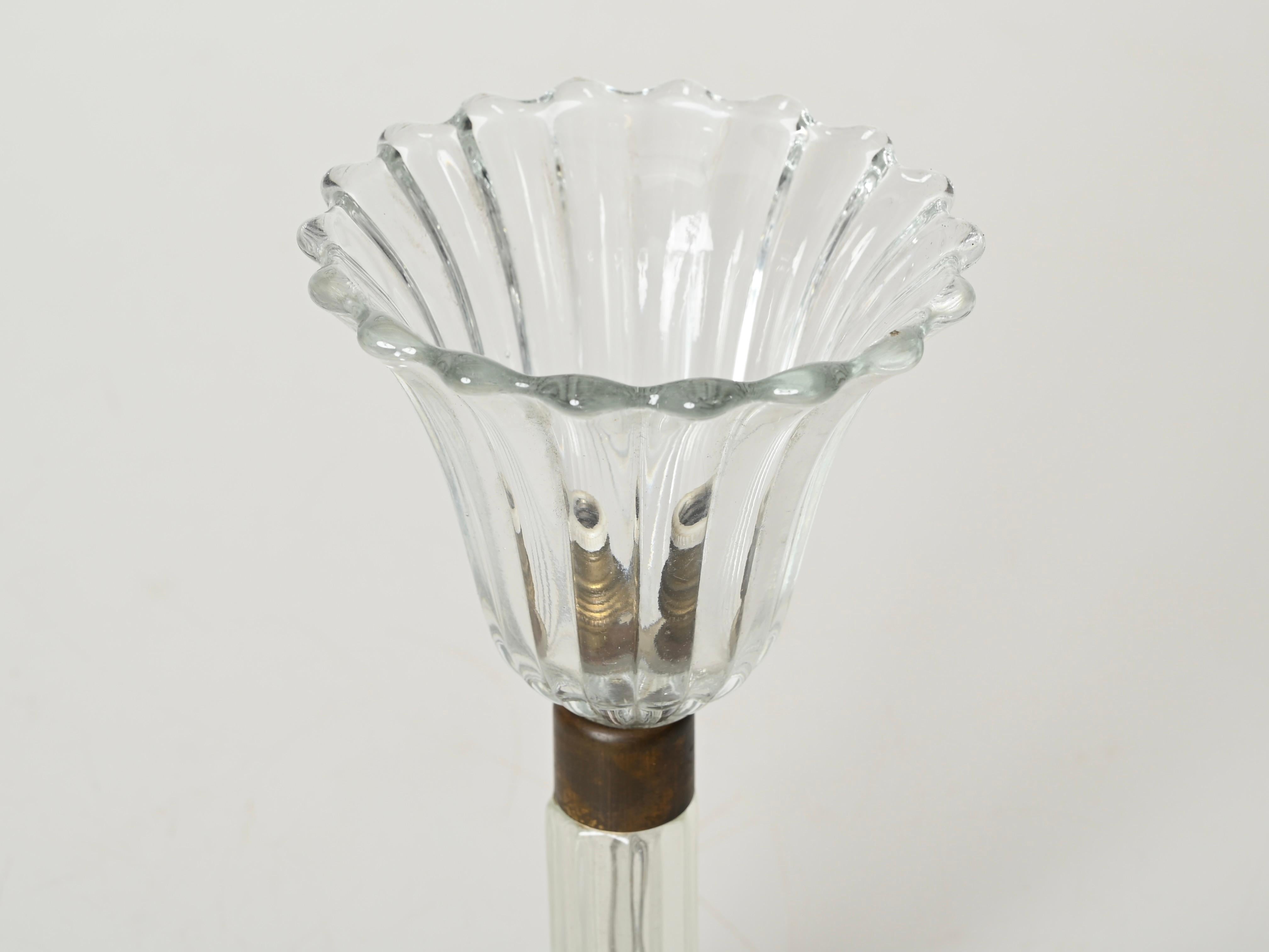 Flower Table Lamp in Murano Glass and Brass, Signed Barovier & Toso, Italy 1940s 6