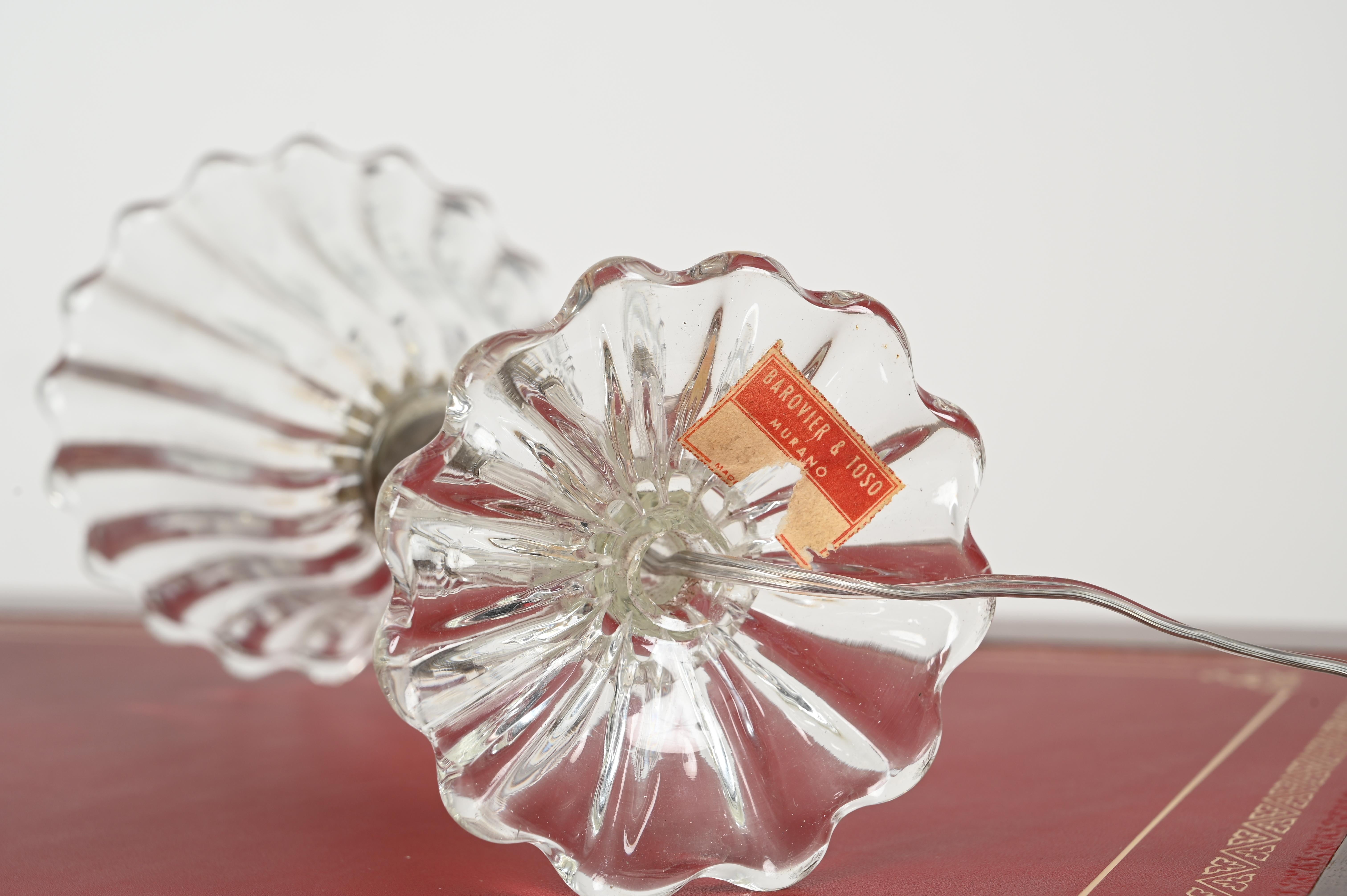 Flower Table Lamp in Murano Glass and Brass, Signed Barovier & Toso, Italy 1940s In Good Condition In Roma, IT