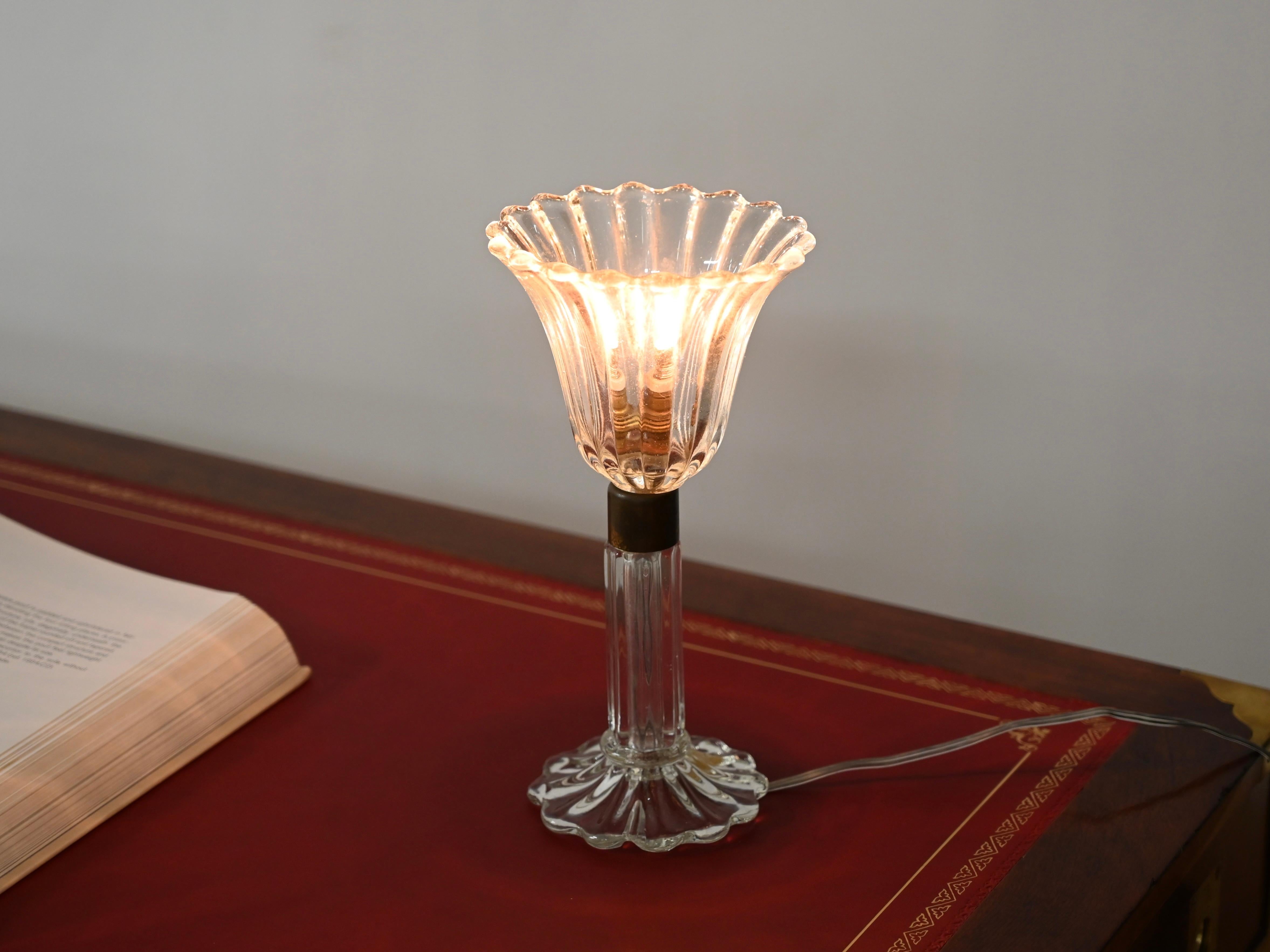 Flower Table Lamp in Murano Glass and Brass, Signed Barovier & Toso, Italy 1940s 1