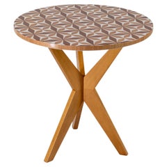 Grande table d'appoint Erable incrustée de fleurs par CG Capelletti