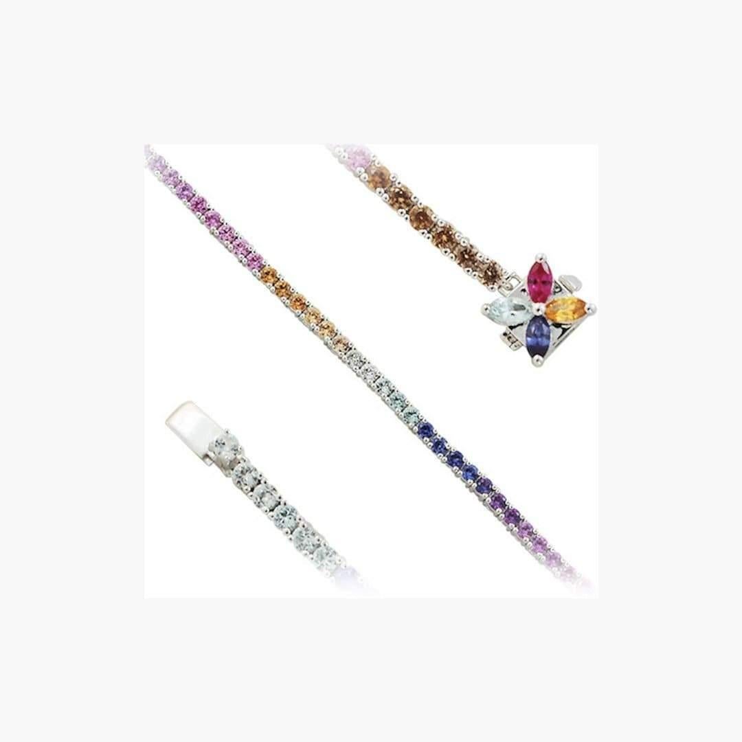 Flower Tennis Silver Bracelet Rainbow In New Condition For Sale In Genève, GE