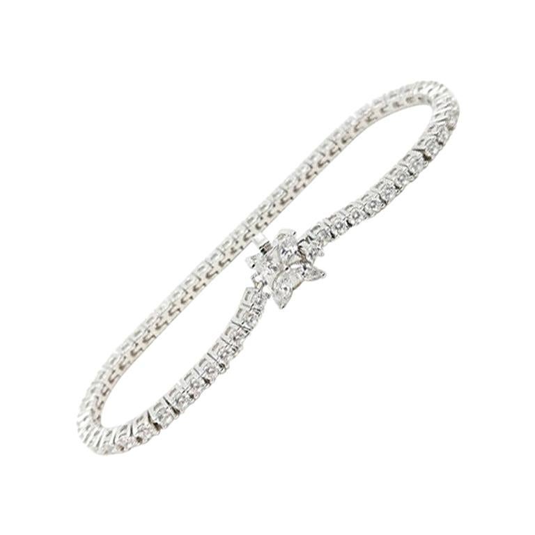 Flower Tennis Silver Bracelet White