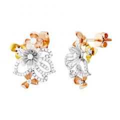 Flower Three Colors of Gold Diamond Earrings for Her