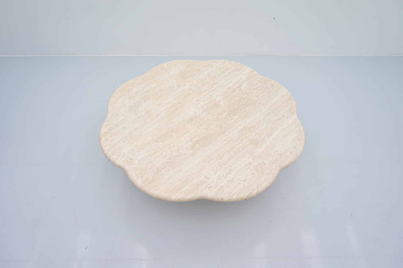 Late 20th Century Flower Travertine Coffee Table with Stone Base