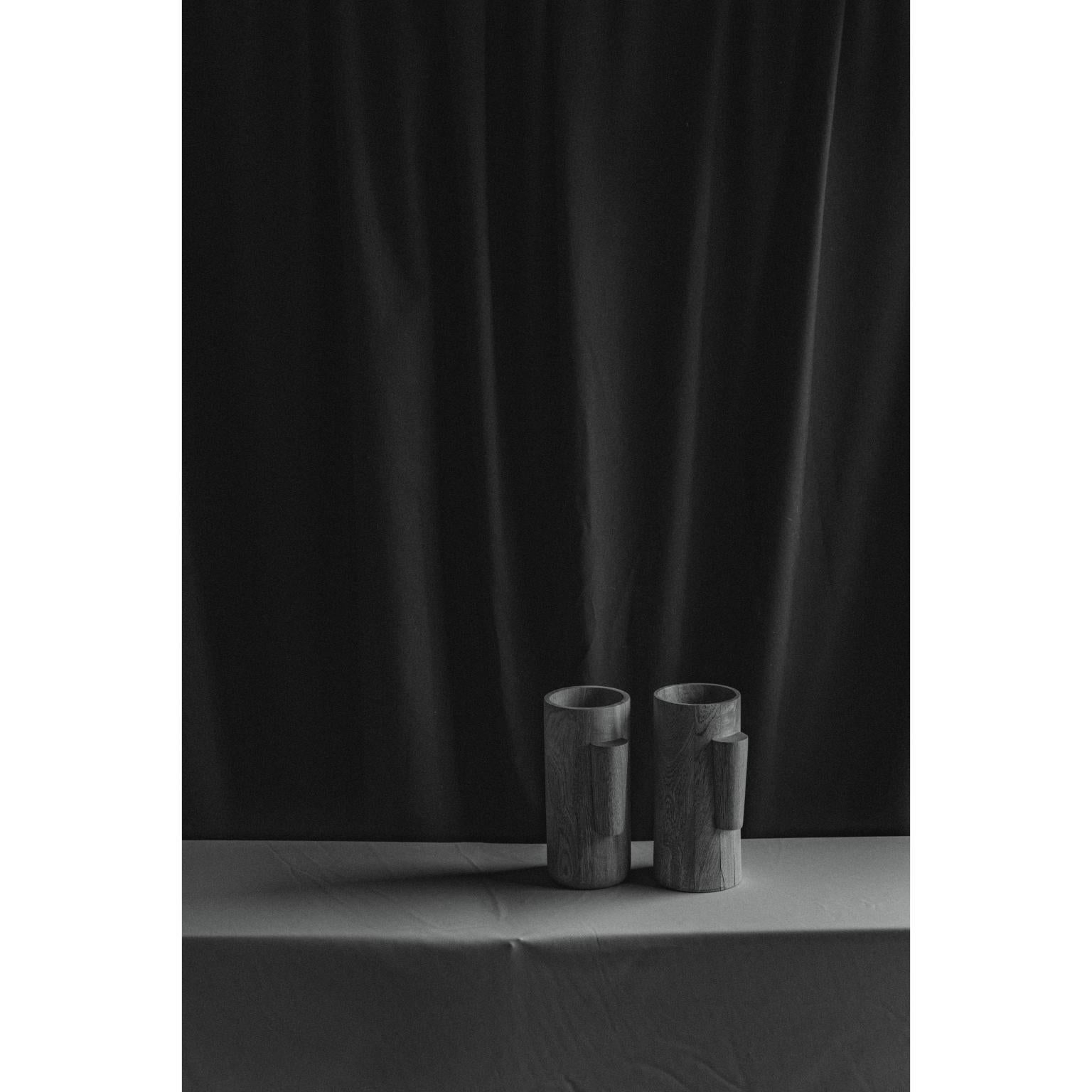 Flower Vase by Katia Solórzano
Dimensions: W 9 x D 9 x H 18 cm
Materials: Solid purple rose wood with mineral oil finishing.

SONORA TABLEWARE

A set of five objects with a design inspired by the state that bears its name. This work highlights the