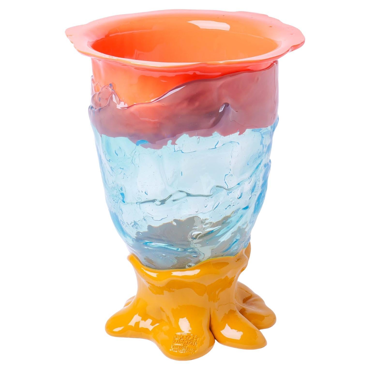 Flower Vase L - Fish Design by Gaetano Pesce Pastel Orange, Clear Aqua, Ochre For Sale
