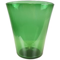 Midcentury Bottle green glass vase by Taddei, Empoli