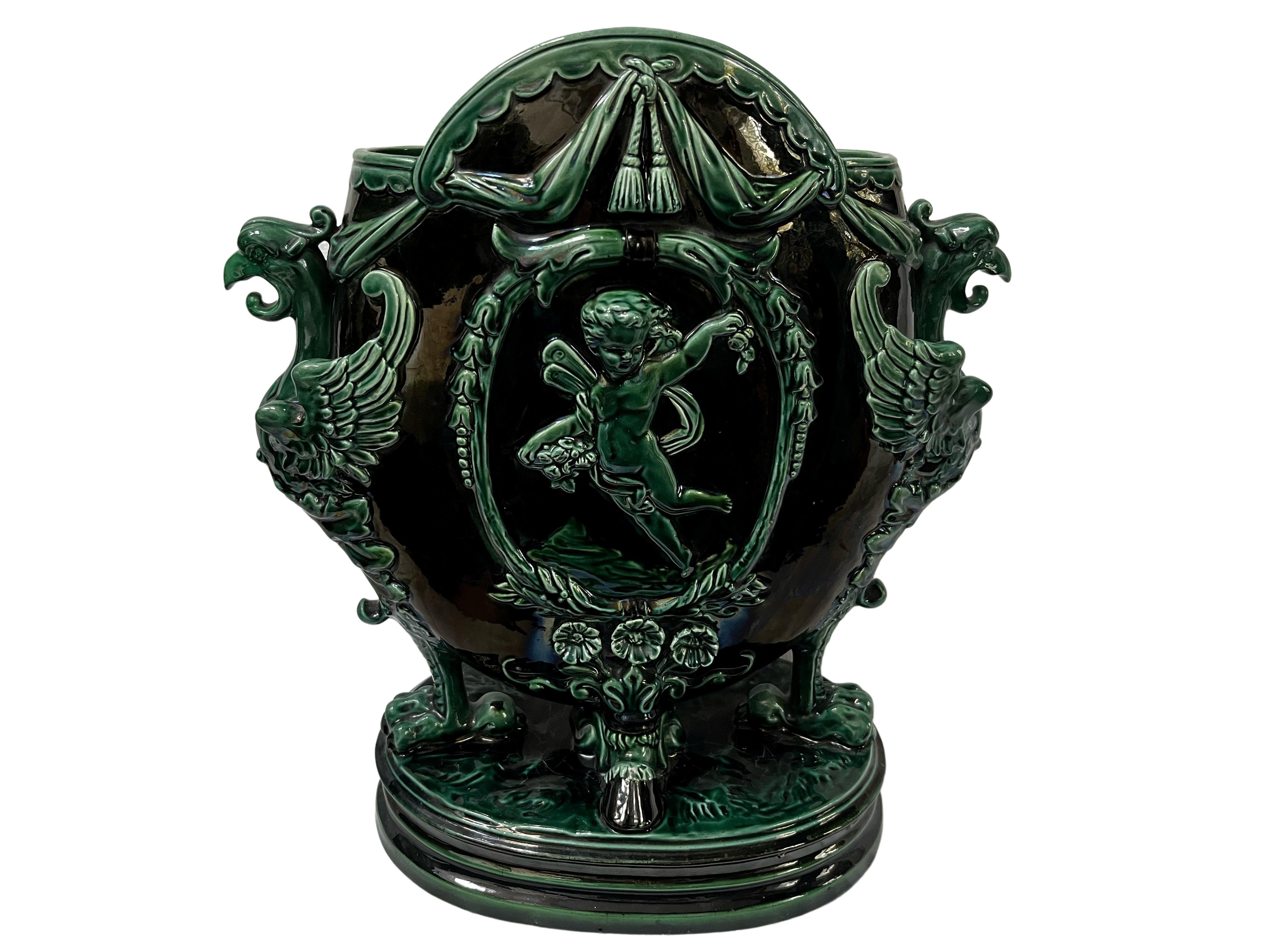 Late 19th Century Flower Vase, Cachepot, Gerwing & Stephan, Bodenbach, 1880, Bohemia, Czech Rep For Sale