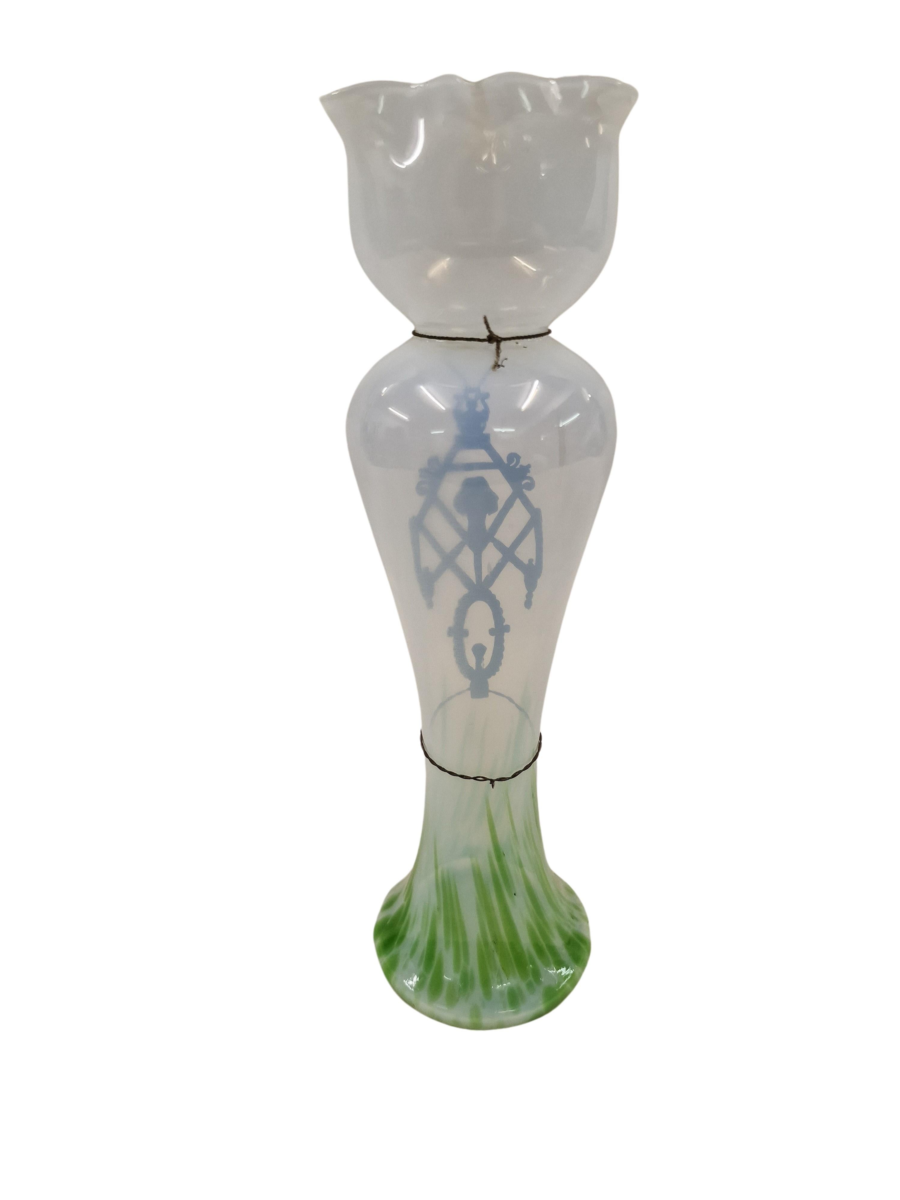 Flower Vase, glass metal mounting, Wilhelm Kralik Sohn Bohemia, 1900 Art Nouveau In Good Condition For Sale In Wien, AT