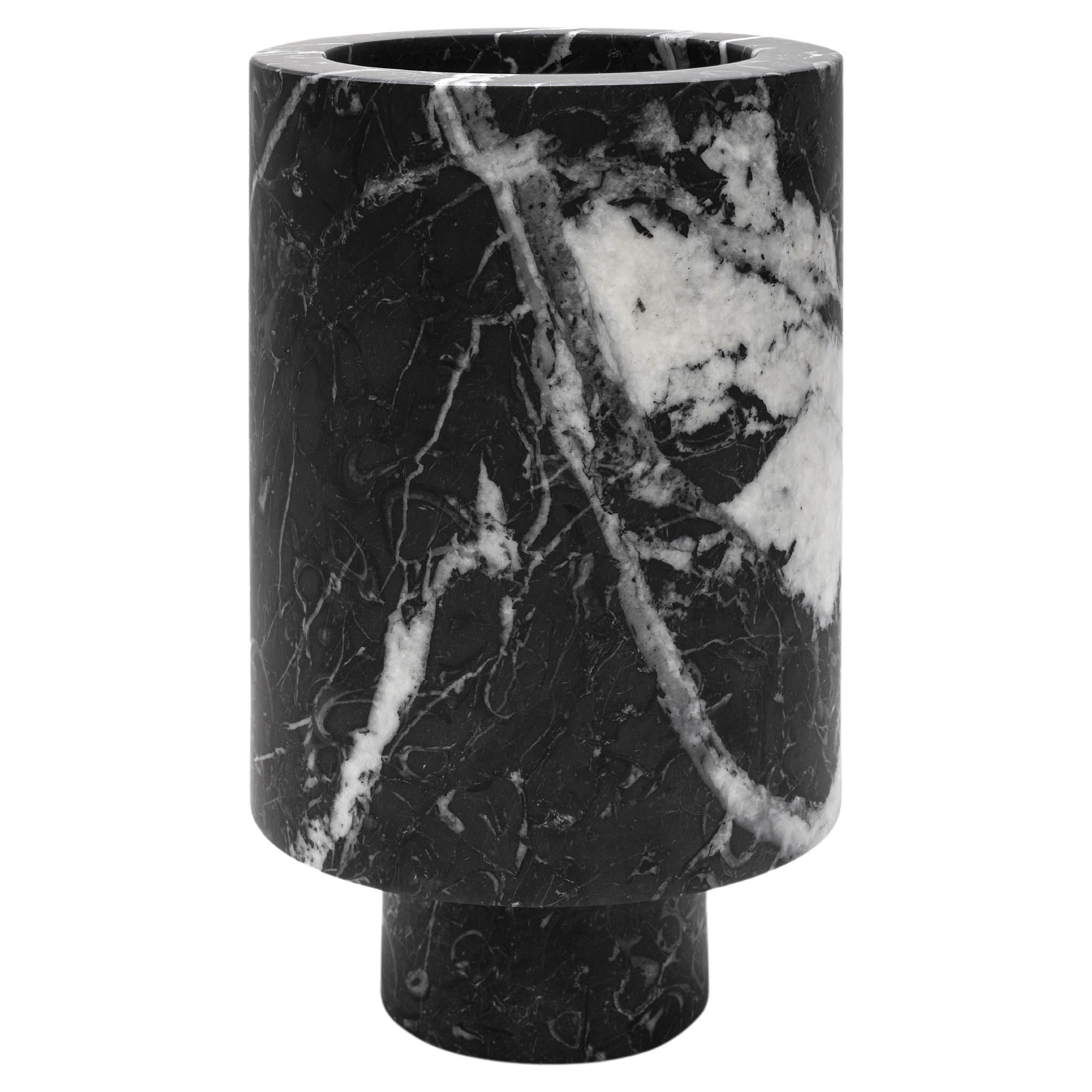 Flower Vase in Black Marble, by Karen Chekerdjian, Made in Italy