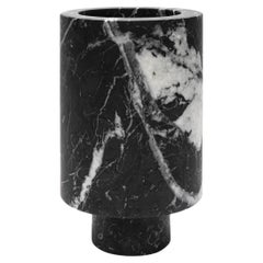 New Modern Flower Vase in Black Marble, creator Karen Chekerdjian