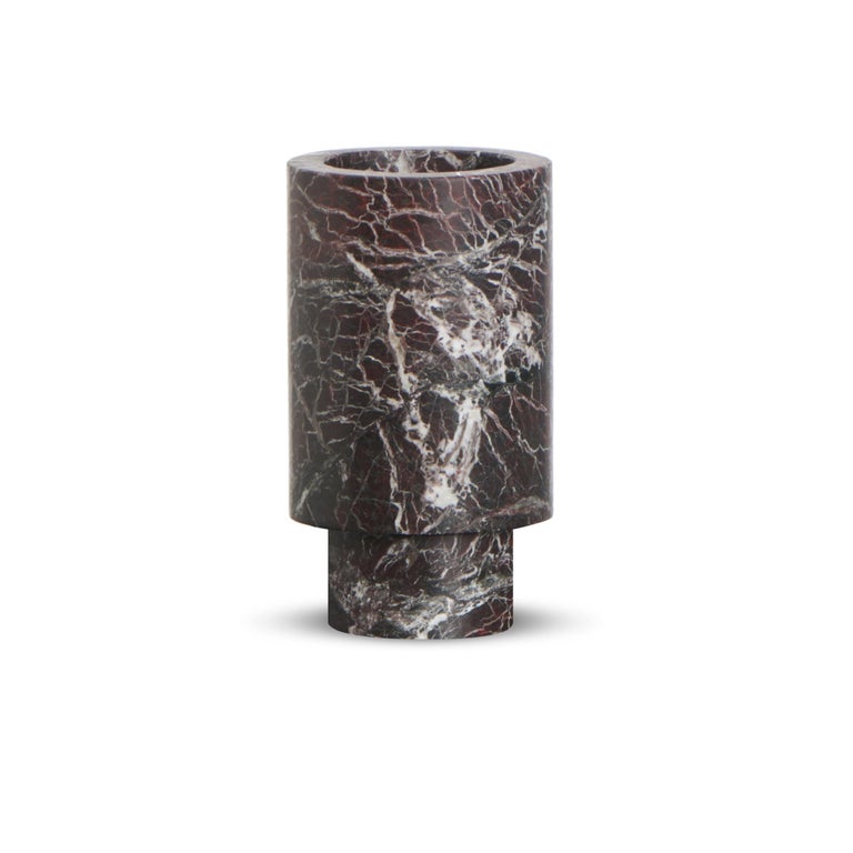 Contemporary Flower Vase in Black Marble, by Karen Chekerdjian, Made in Italy in Stock