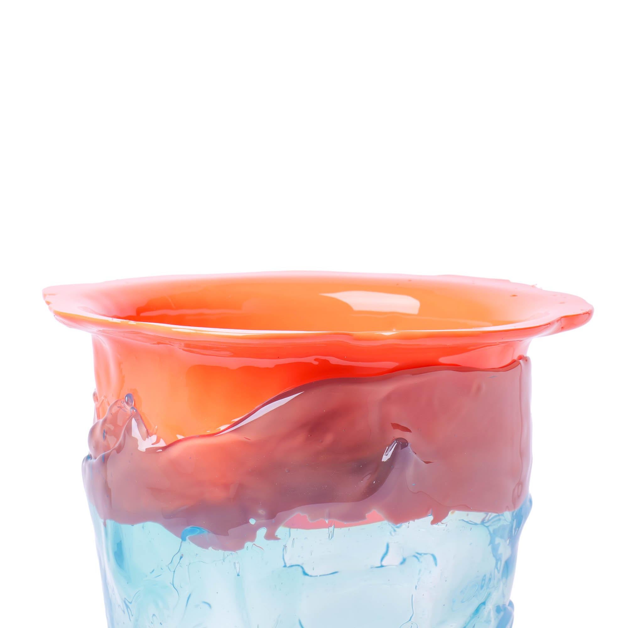 Contemporary Flower Vase L - Fish Design by Gaetano Pesce Pastel Orange, Clear Aqua, Ochre For Sale