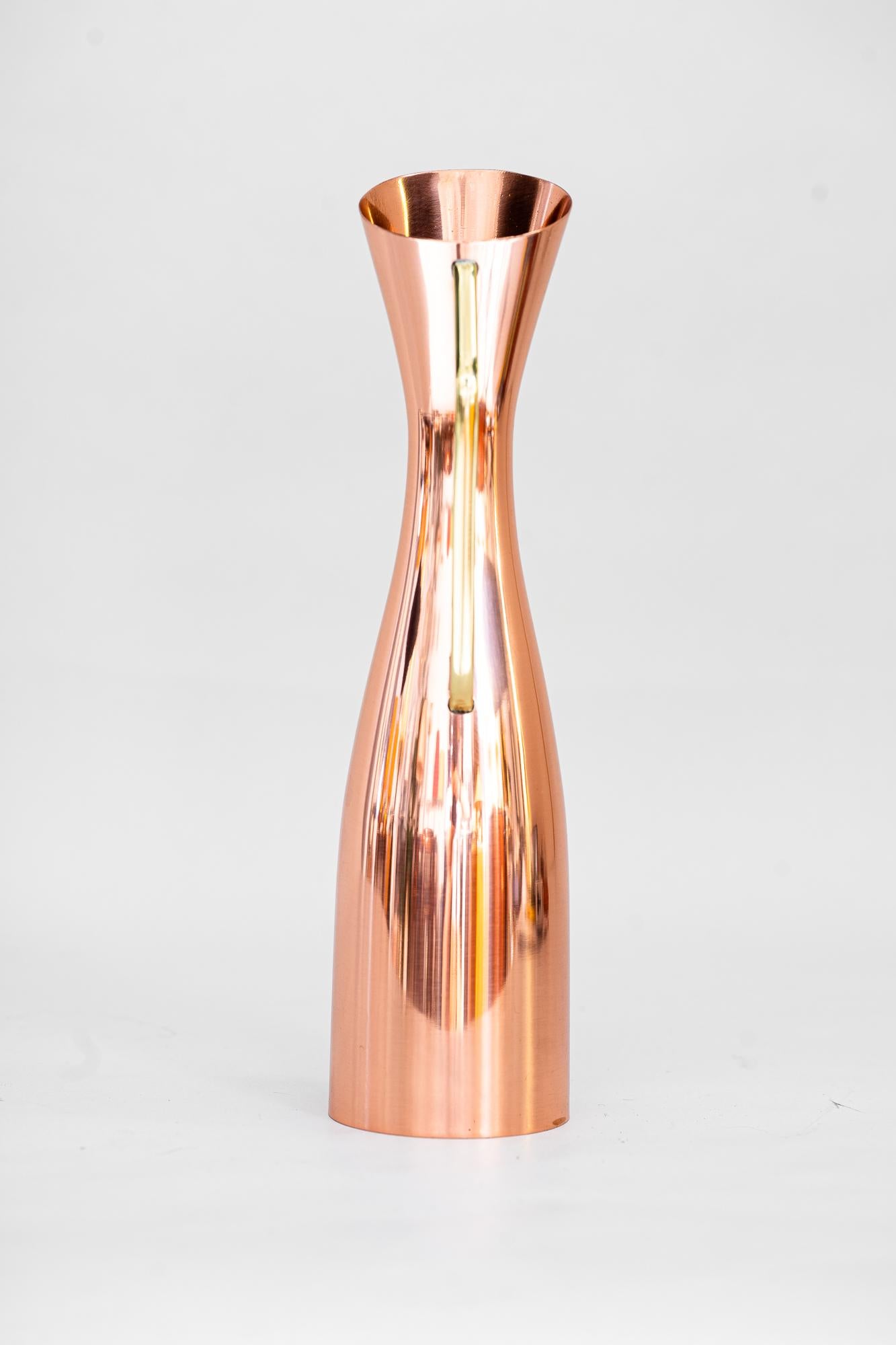 Polished Flower Vase or Can Copper Brass Conbination Vienna Around 1950s For Sale