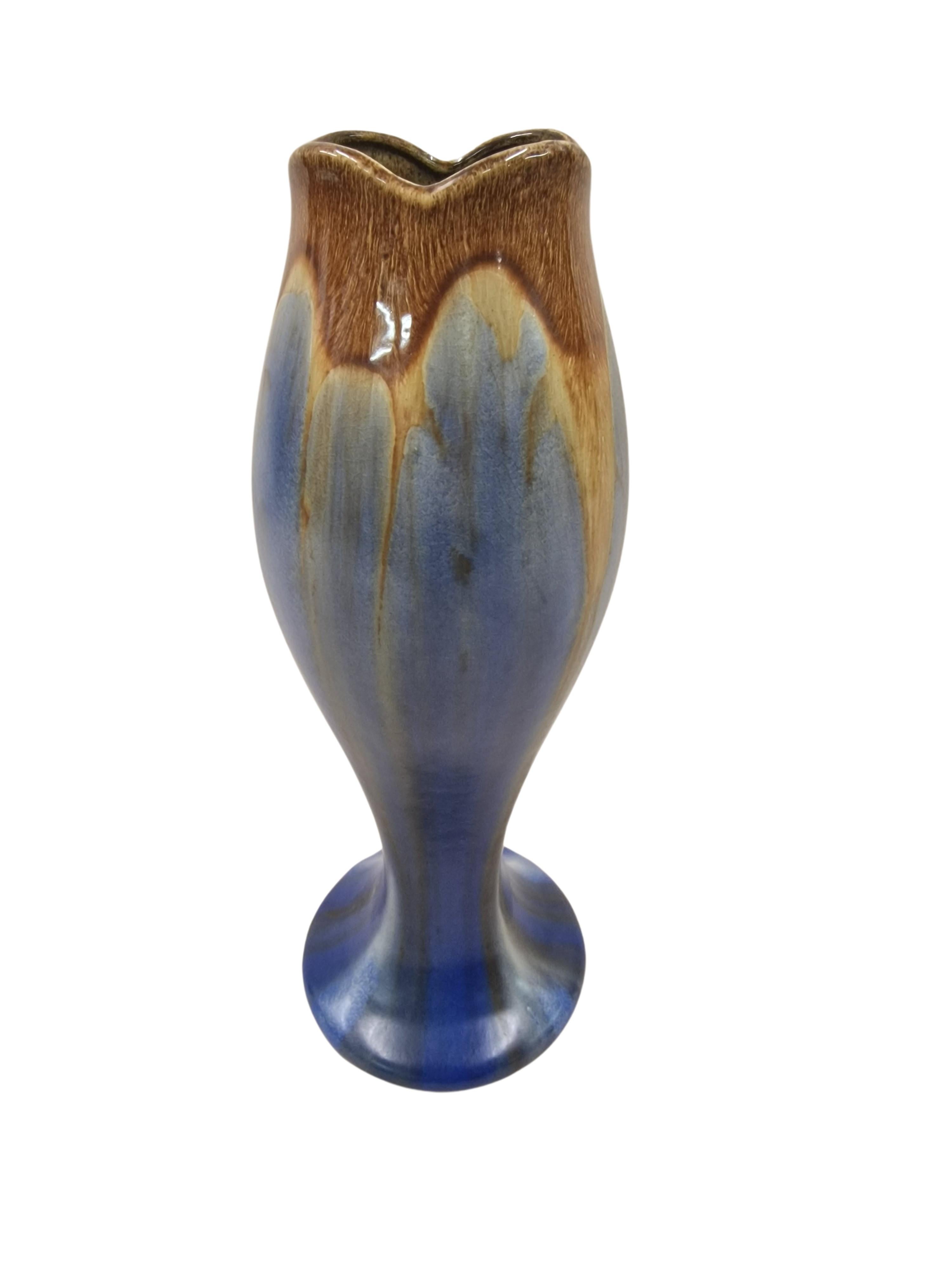 Glazed Flower vase, run glaze polychrome, Fayence de Thulin, Art Deco, 1930s, Belgium For Sale