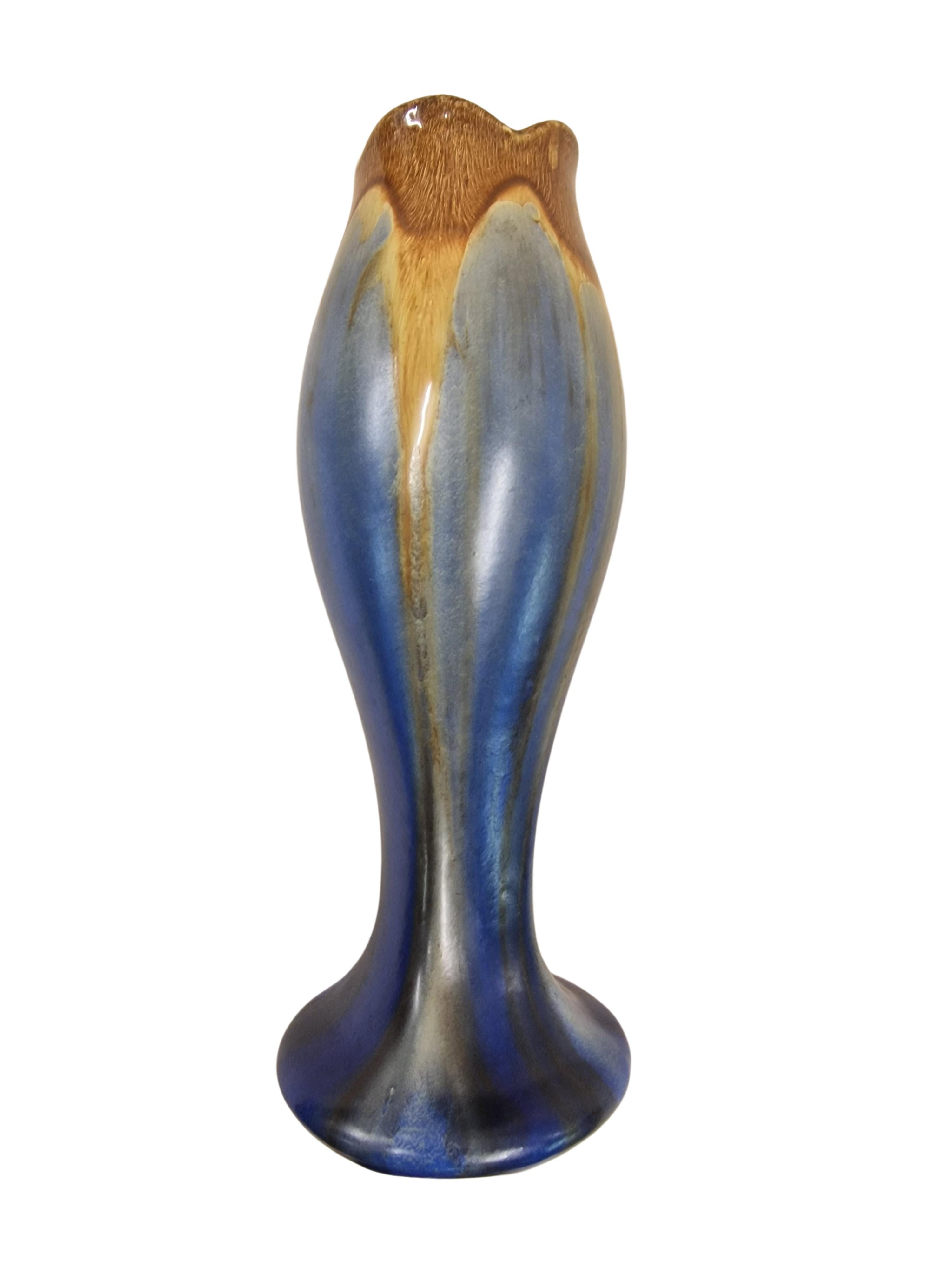 Mid-20th Century Flower vase, run glaze polychrome, Fayence de Thulin, Art Deco, 1930s, Belgium For Sale