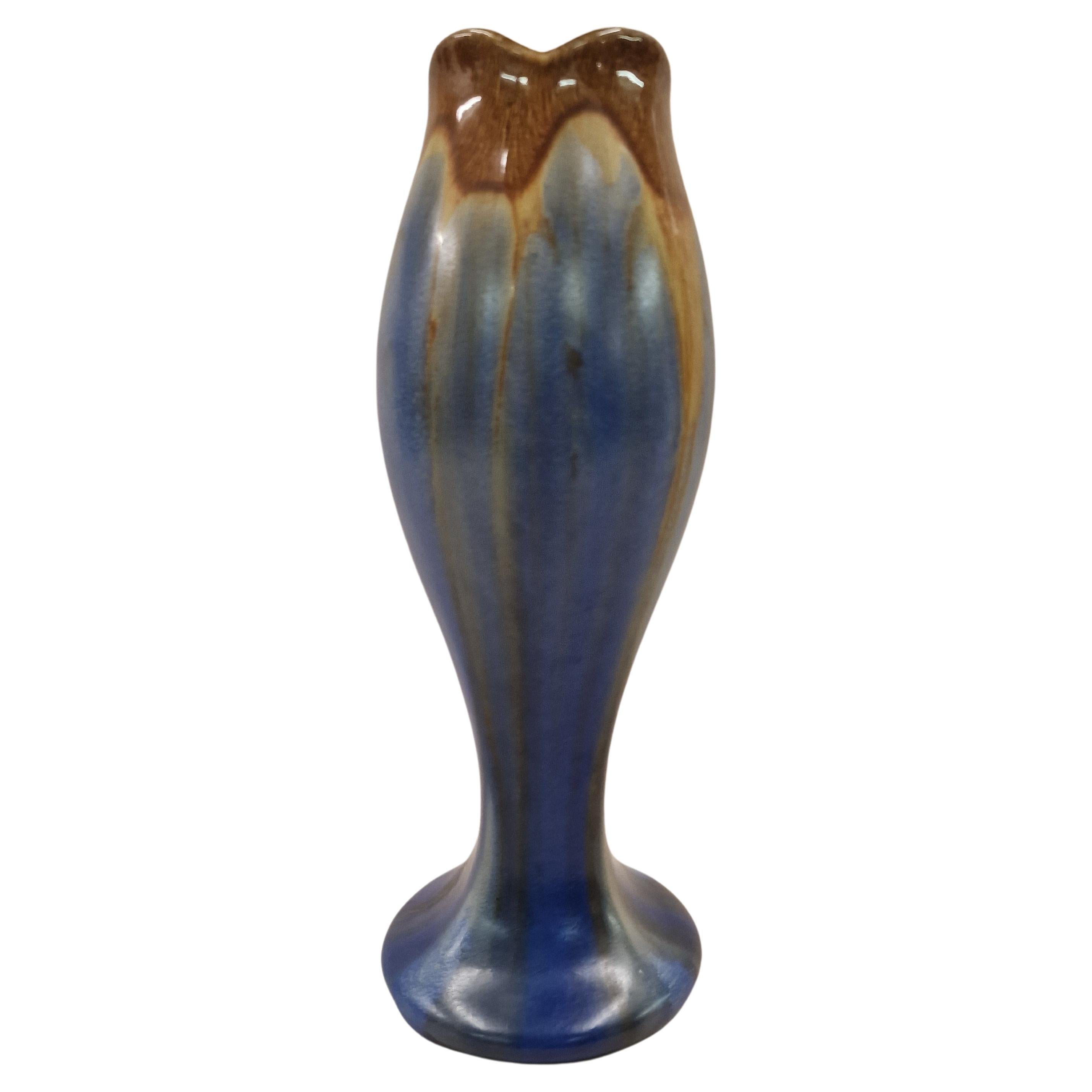 Flower vase, run glaze polychrome, Fayence de Thulin, Art Deco, 1930s, Belgium