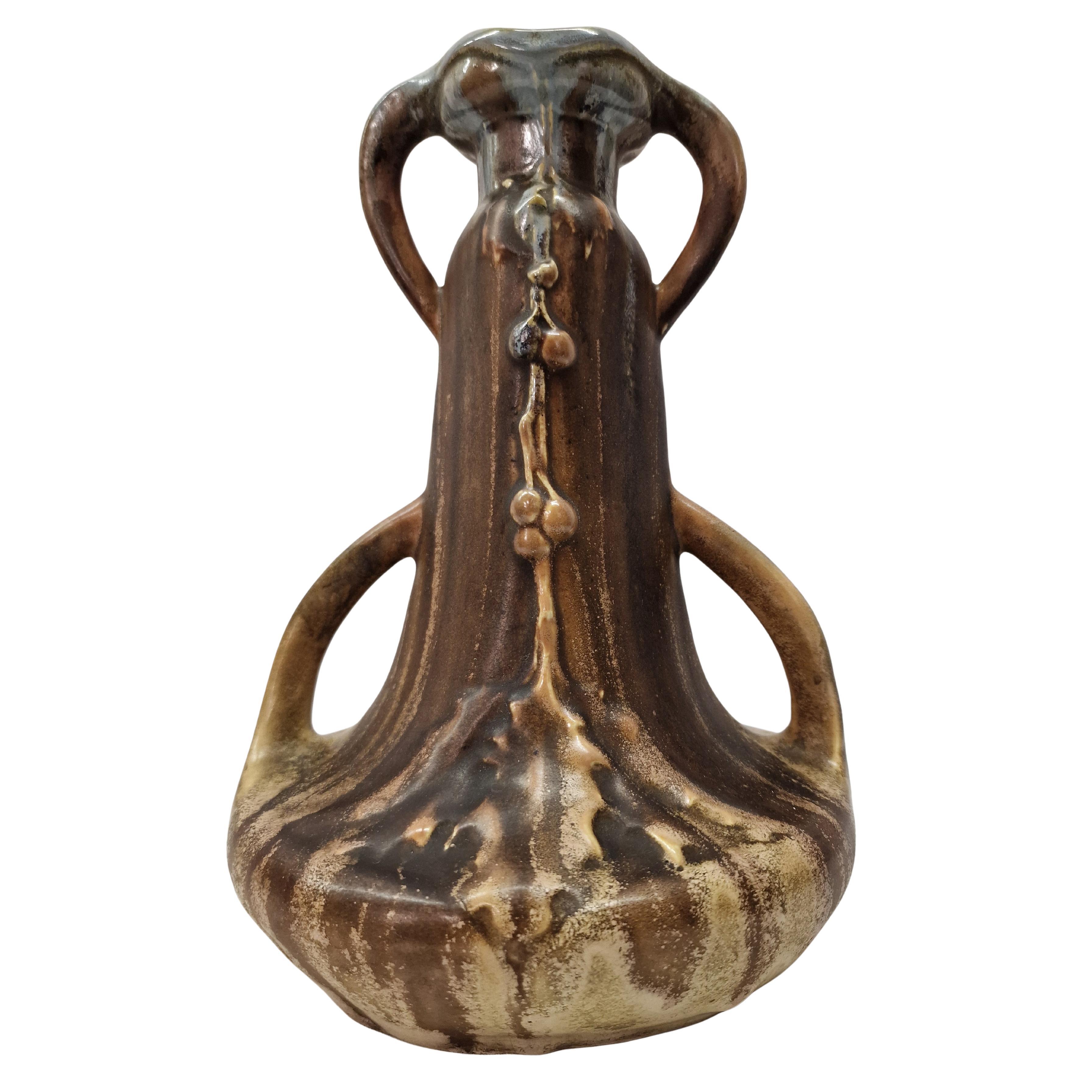 Flower vase, run glaze polychrome, Fayence de Thulin, Art Deco, 1930s, Belgium