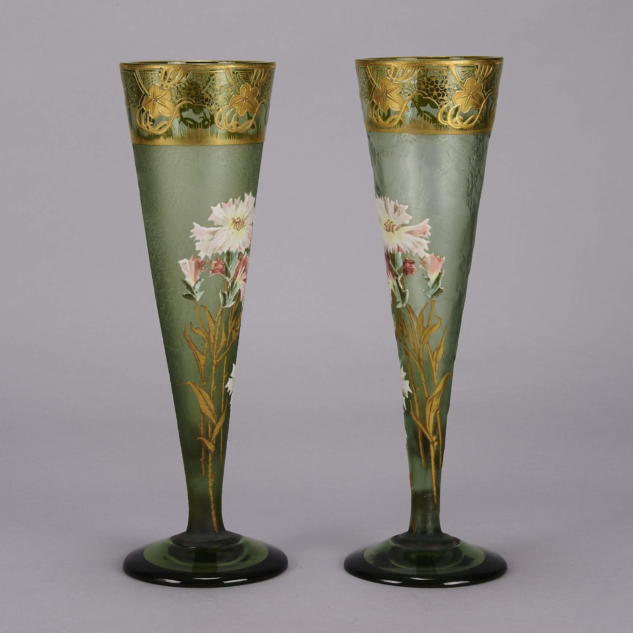 European “Flower Vases” Art Nouveau Glass by Mont Joye, circa 1900