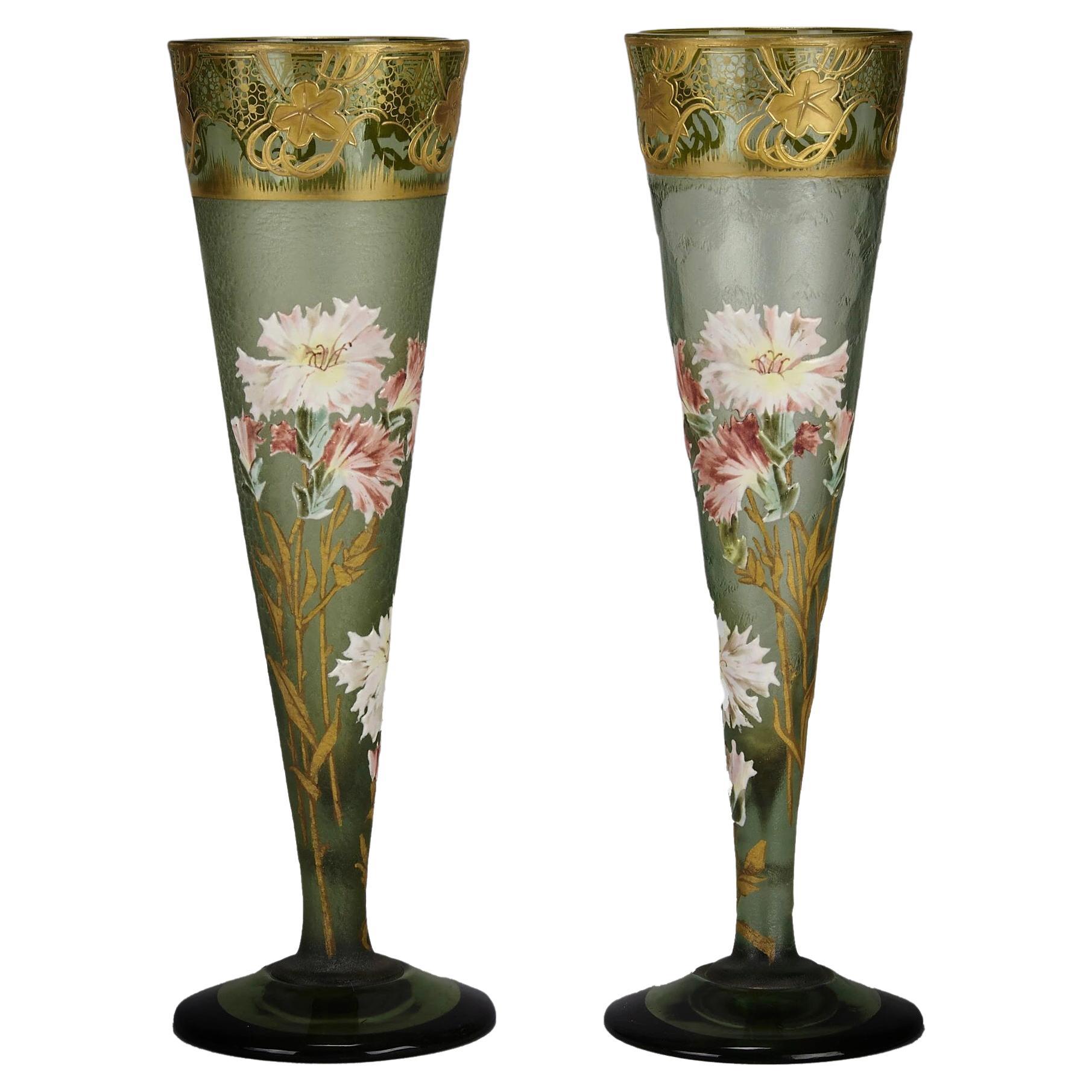 “Flower Vases” Art Nouveau Glass by Mont Joye, circa 1900