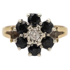 Flower vintage ring with diamond and sapphires, UK, late XX century