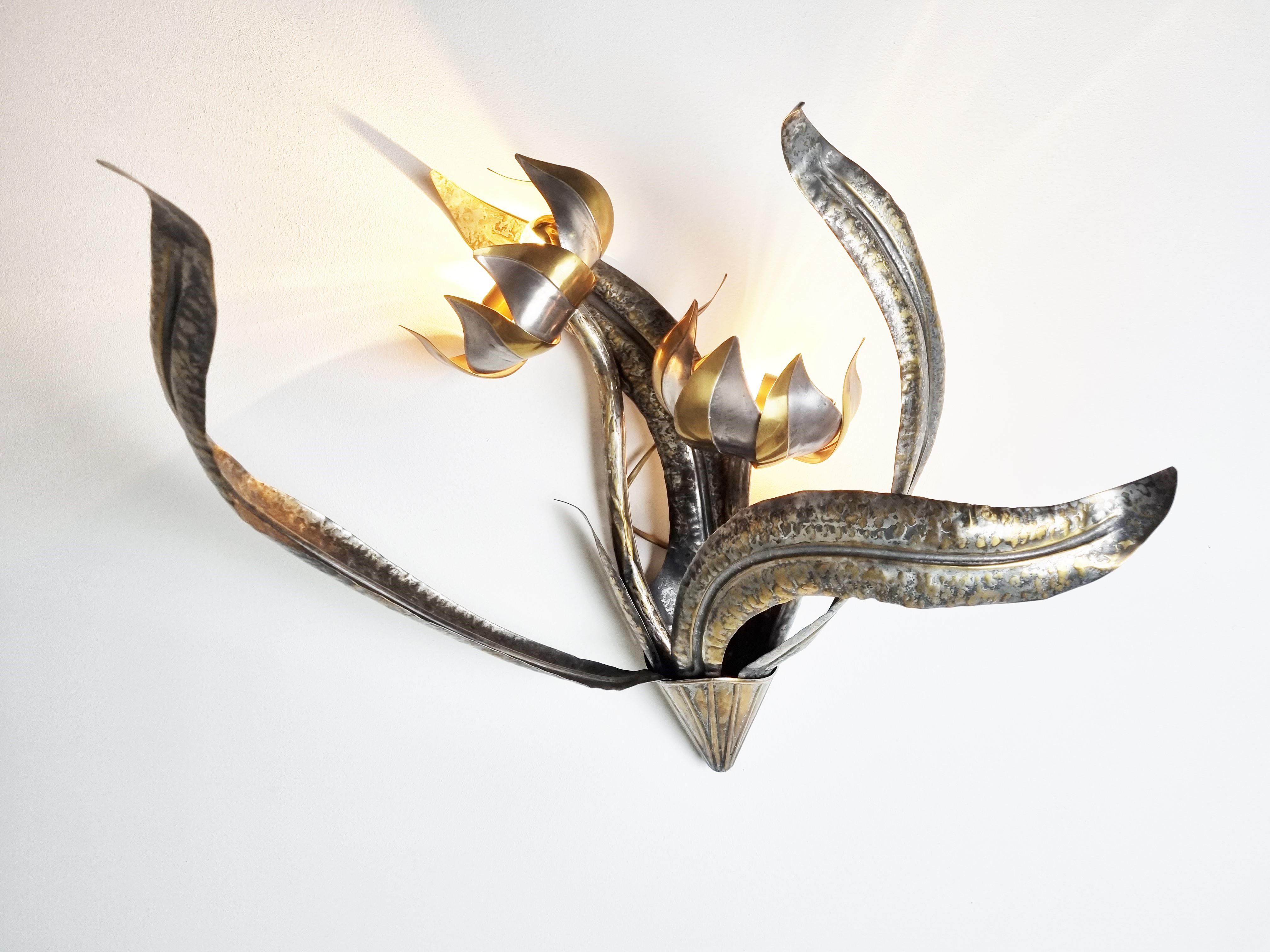 Hollywood Regency Flower Wall Lamp by Isabelle & Richard Faure, 1970s