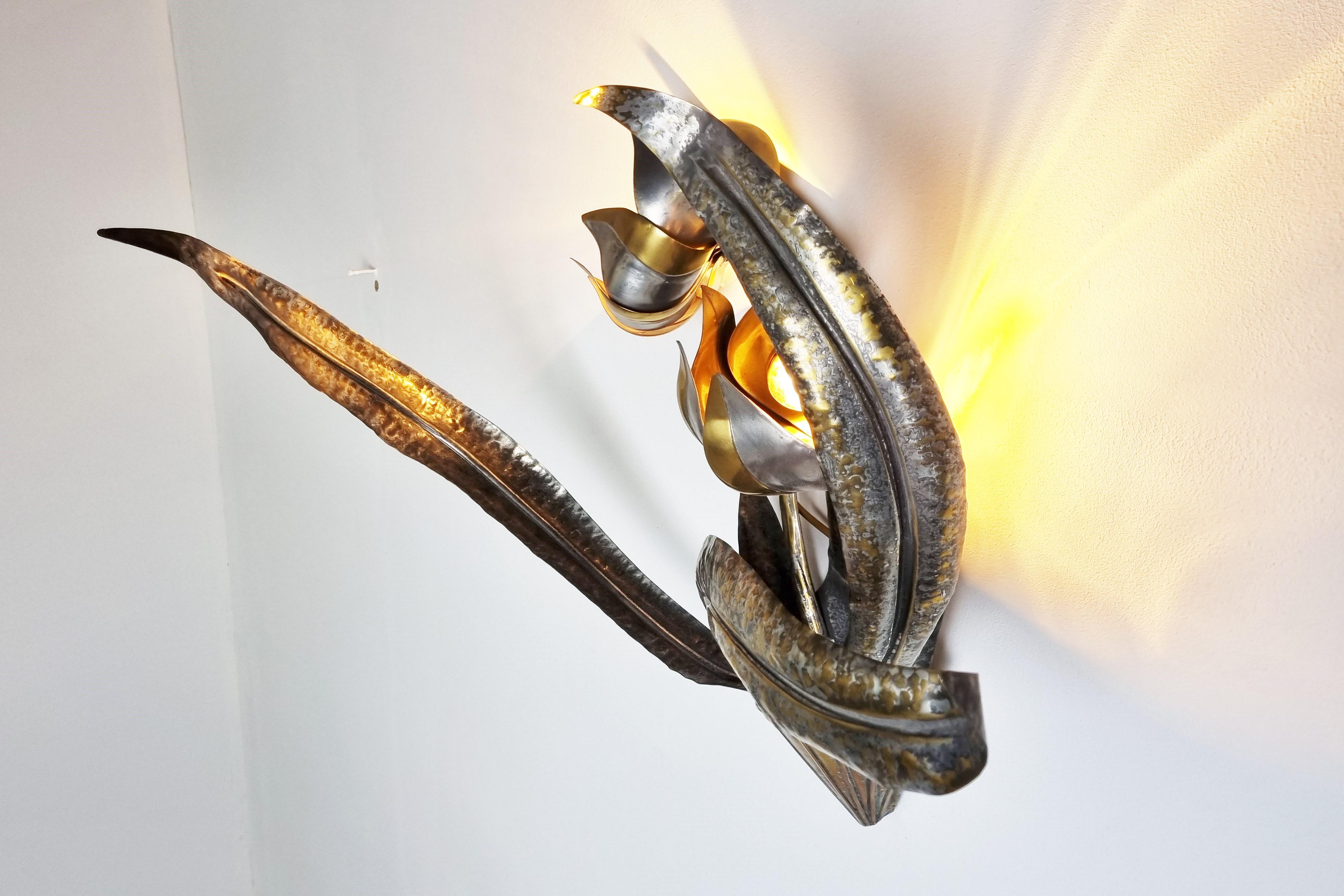 French Flower Wall Lamp by Isabelle & Richard Faure, 1970s