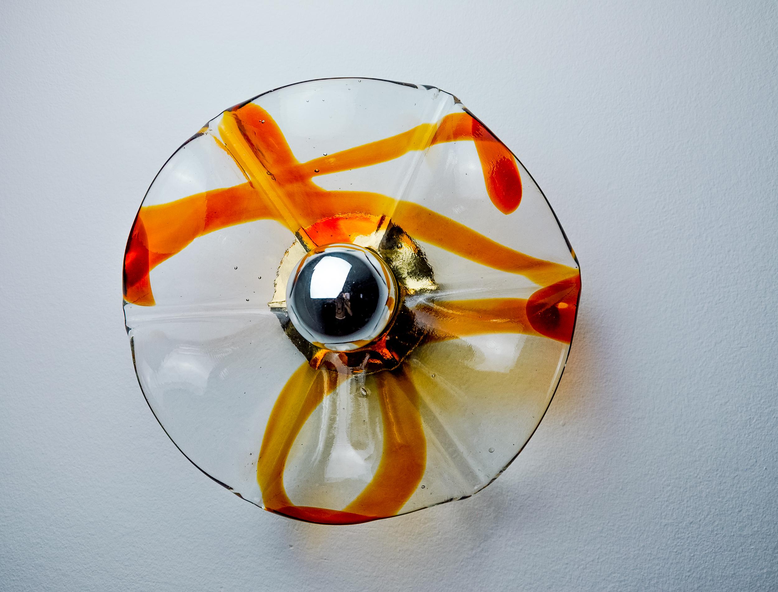 Aplique Flor de Murina, cristal de Murano naranja, Italia, 1970 Europeo en venta