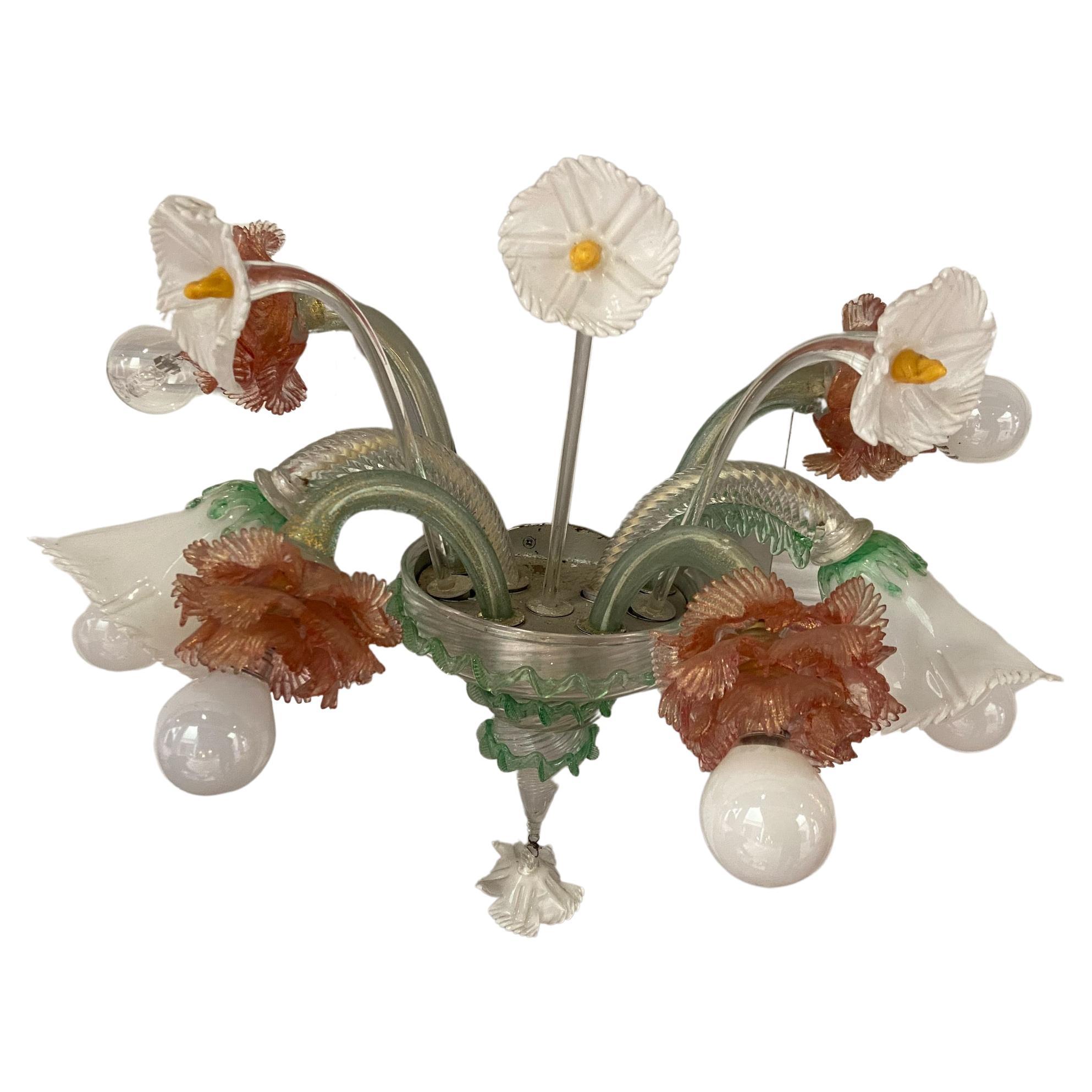 Flower Wall Lamp, Murano Glass and Steel, 1960 For Sale