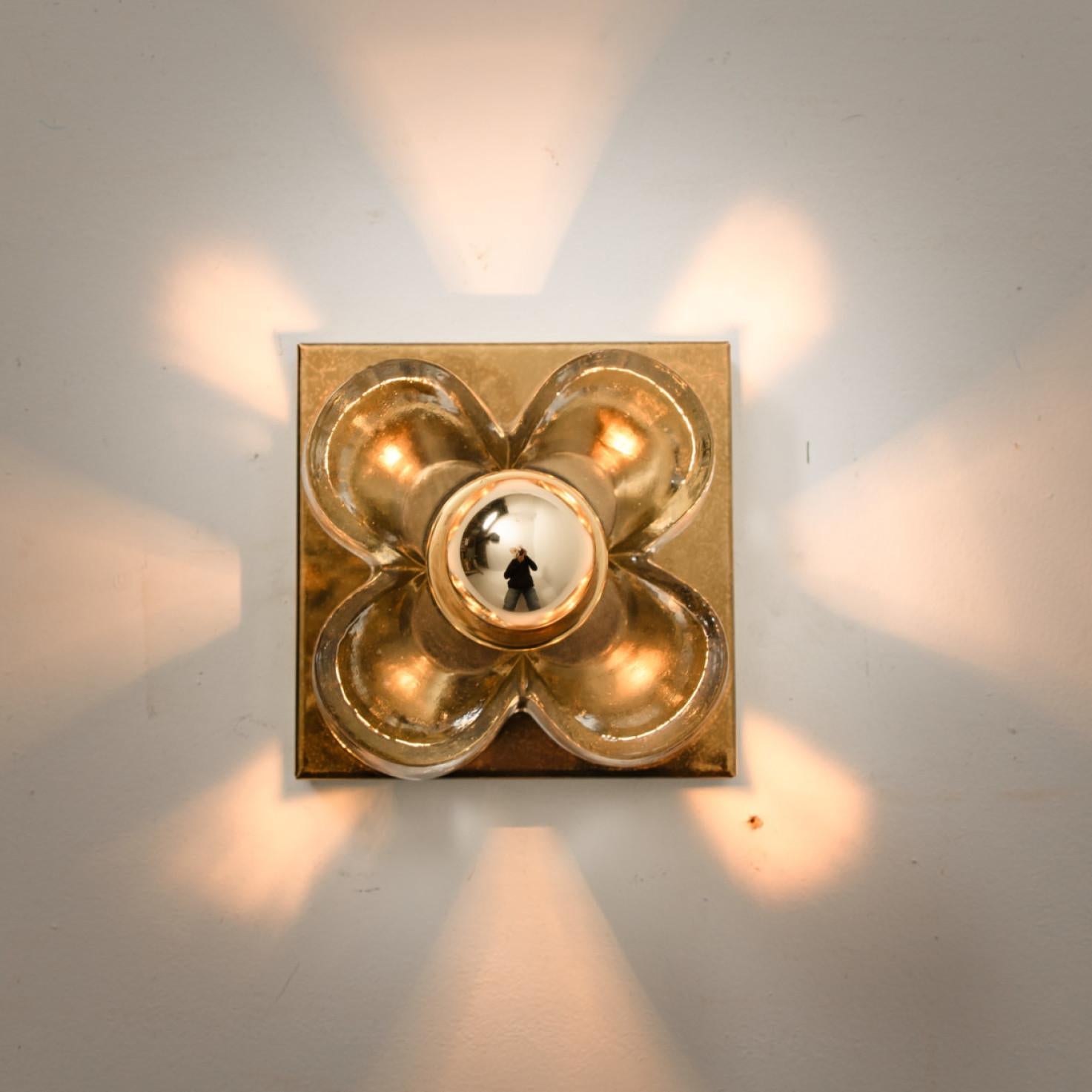Flower Wall Lights, Brass and Glass by Sische, 1970s, Germany For Sale 5