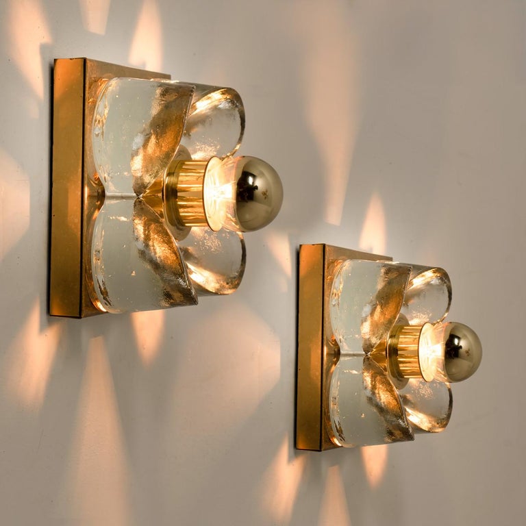Mid-Century Modern Flower Wall Lights, Brass and Glass by Sische, 1970s, Germany For Sale
