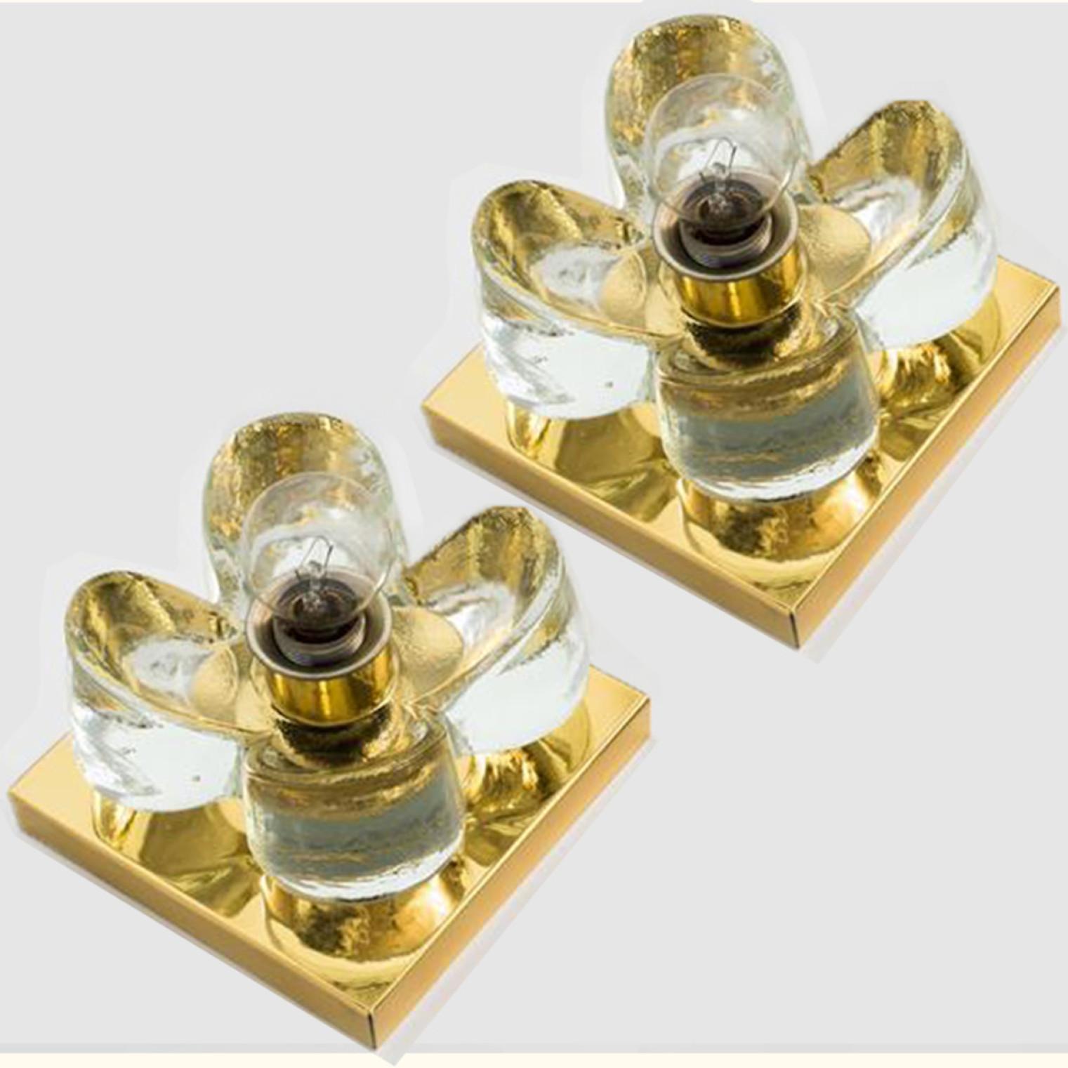 Flower Wall Lights, Brass and Glass by Sische, 1970s, Germany For Sale 10