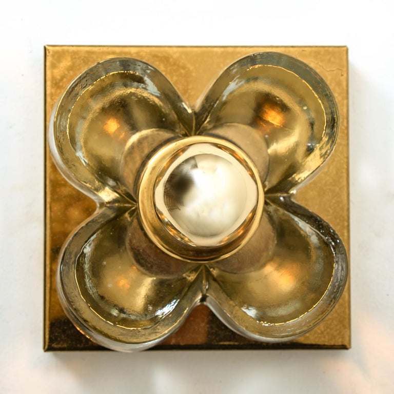 Late 20th Century Flower Wall Lights, Brass and Glass by Sische, 1970s, Germany For Sale