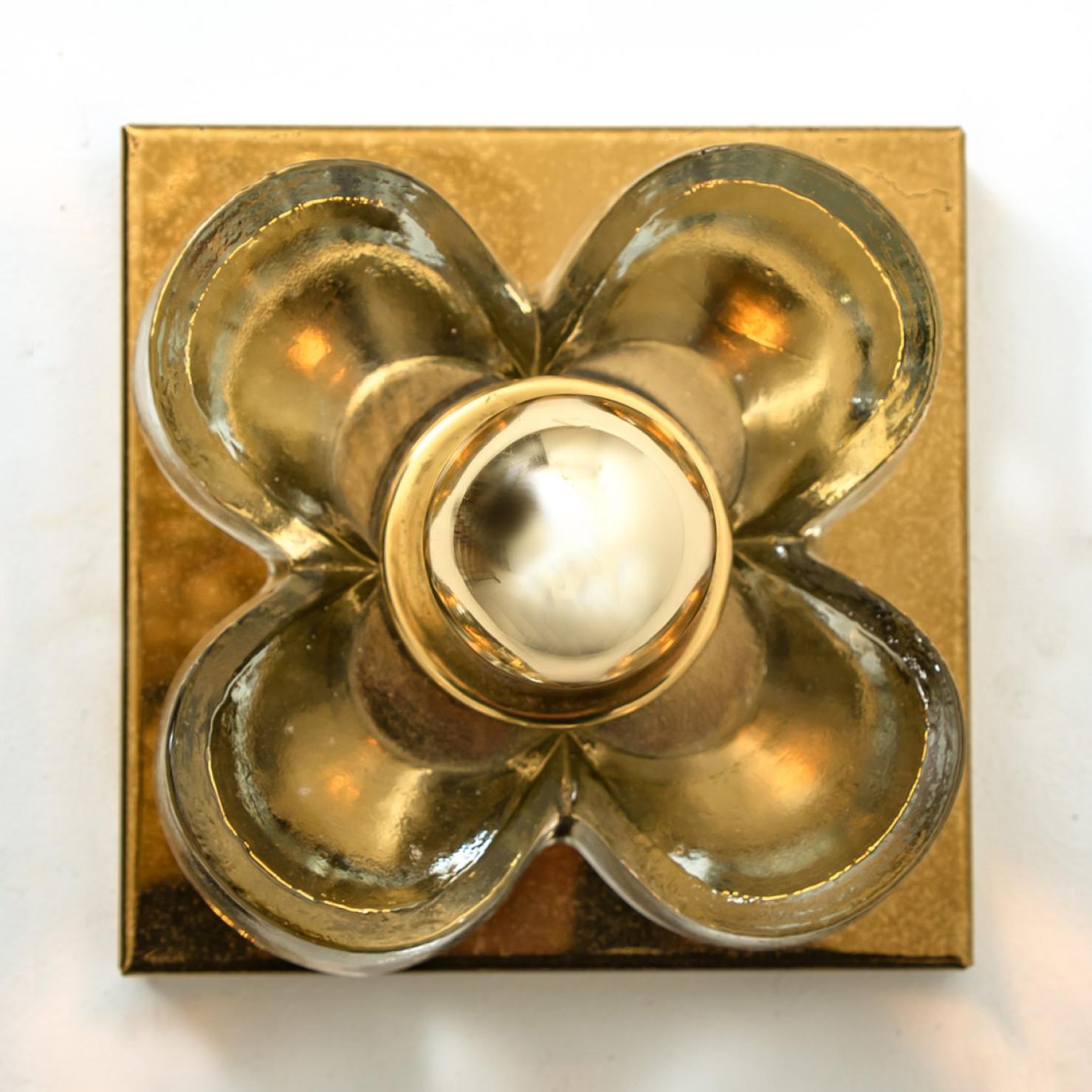 Flower Wall Lights, Brass and Glass by Sische, 1970s, Germany For Sale 13
