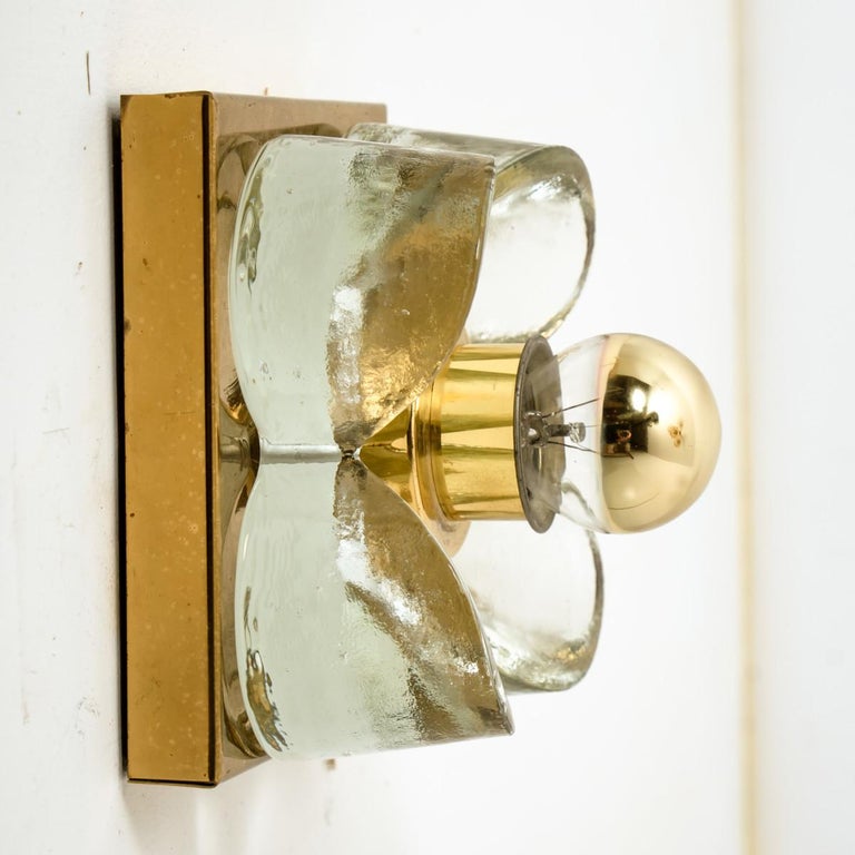 Flower Wall Lights, Brass and Glass by Sische, 1970s, Germany In Good Condition For Sale In Rijssen, NL