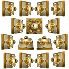 Apliques de flores, latón y cristal de Sische, años 70, Alemania