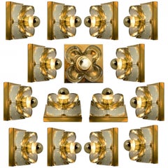 Appliques à fleurs, laiton et verre de Sische, 1970, Allemagne