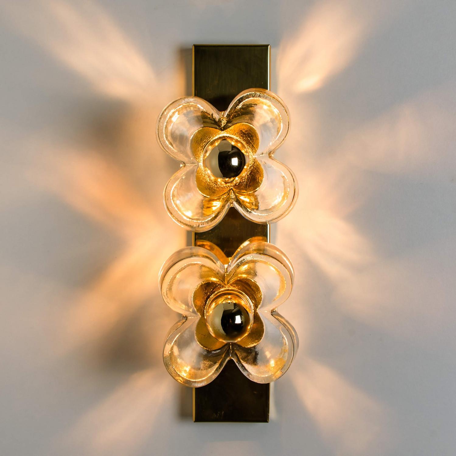 Flower Wall Lights, Brass and Glass by Sische, 1970s, Germany For Sale 2