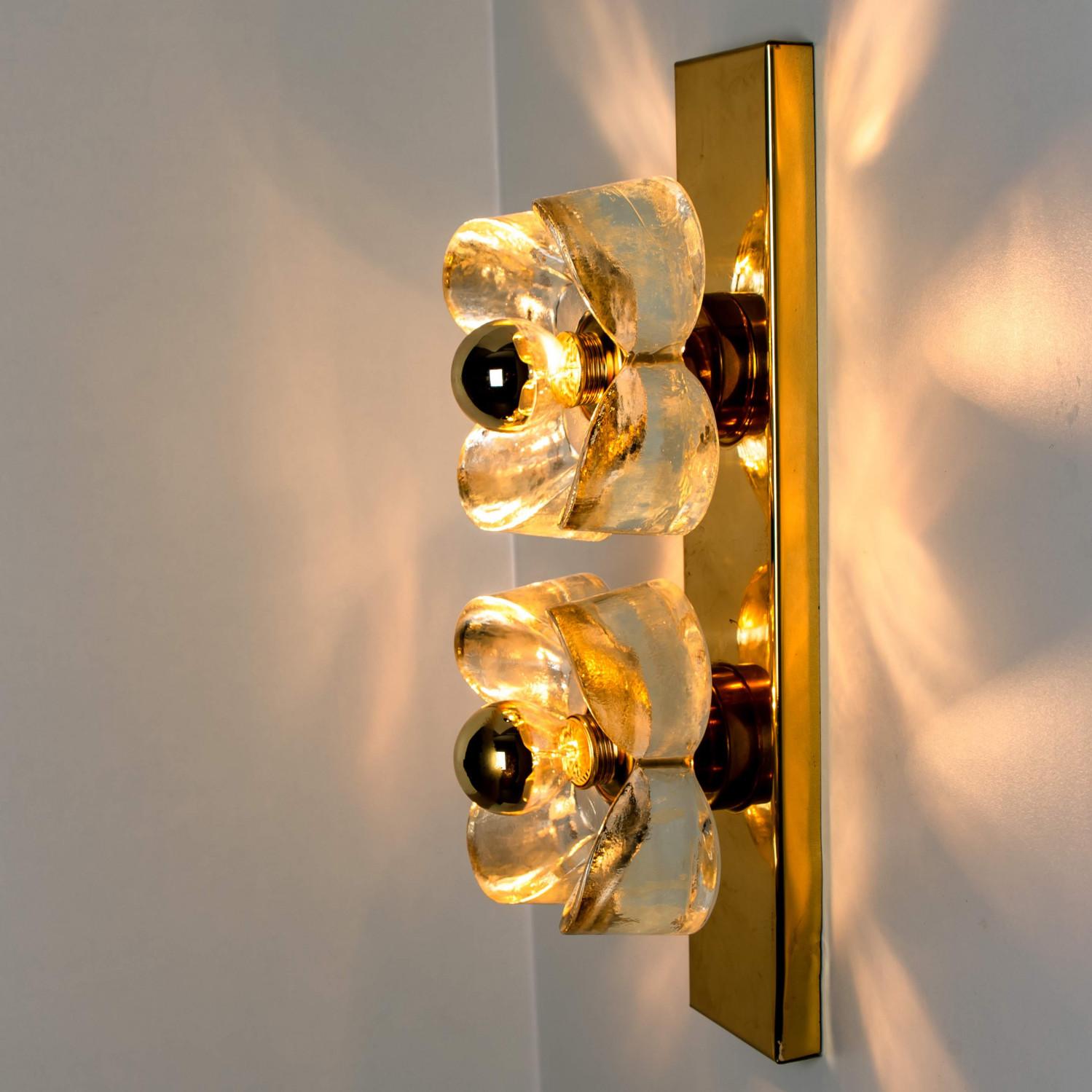 Flower Wall Lights, Brass and Glass by Sische, 1970s, Germany For Sale 3