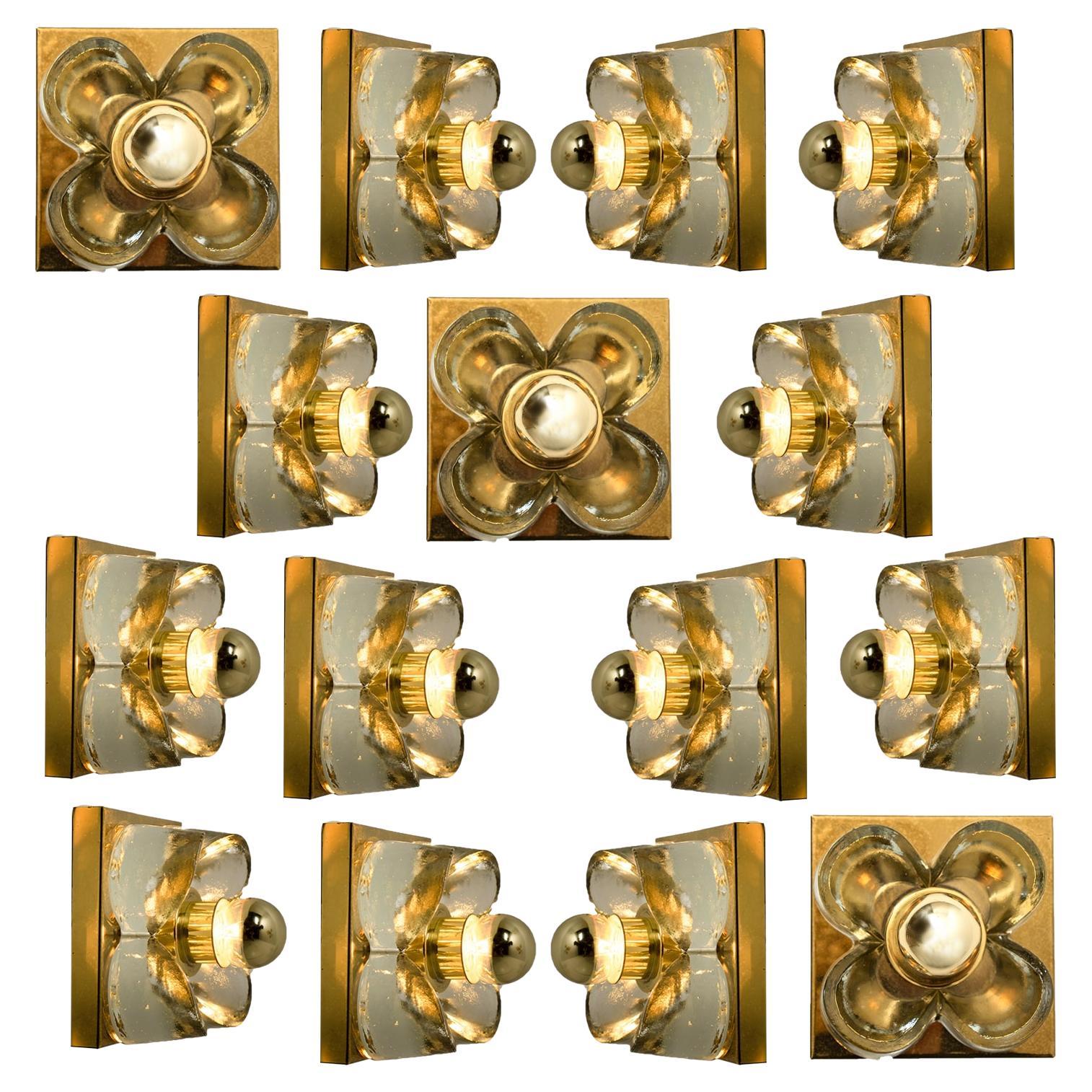 Flower Wall Lights, Brass and Glass by Sische, 1970s, Germany