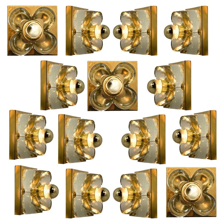 Flower Wall Lights, Brass and Glass by Sische, 1970s, Germany For Sale
